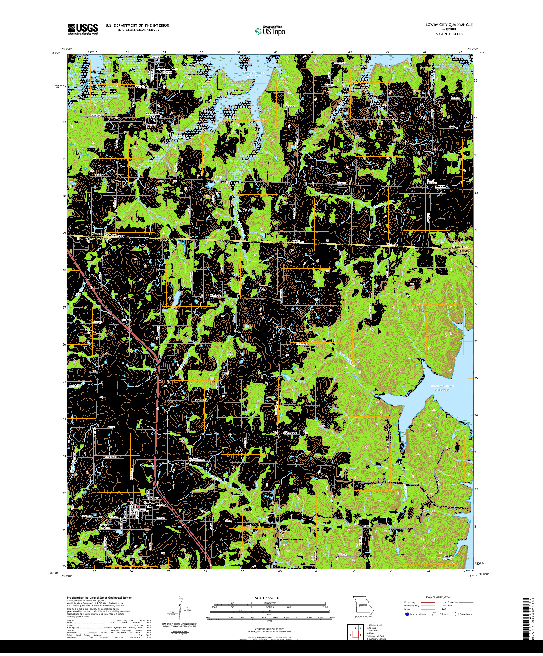 USGS US TOPO 7.5-MINUTE MAP FOR LOWRY CITY, MO 2017