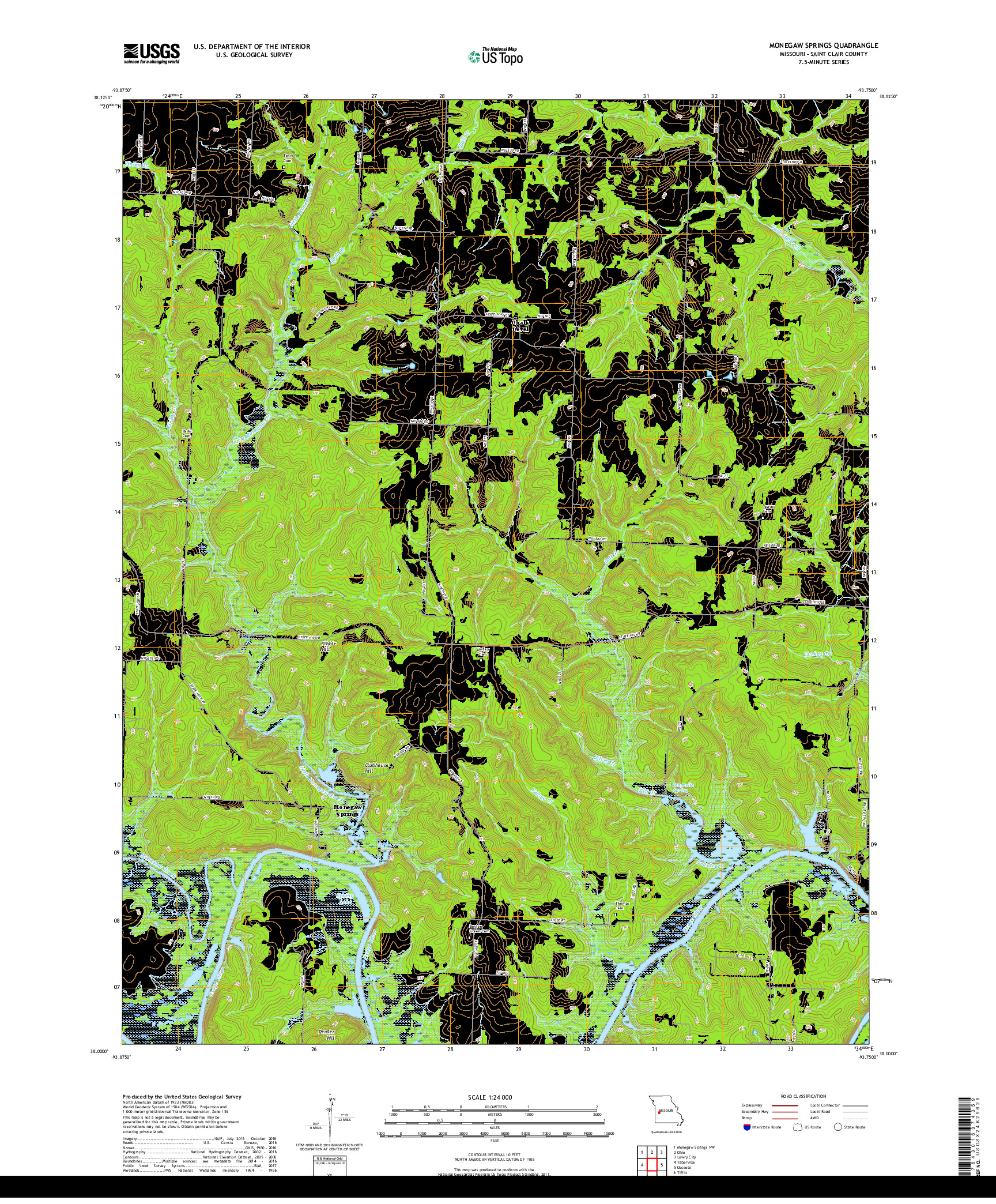 USGS US TOPO 7.5-MINUTE MAP FOR MONEGAW SPRINGS, MO 2017