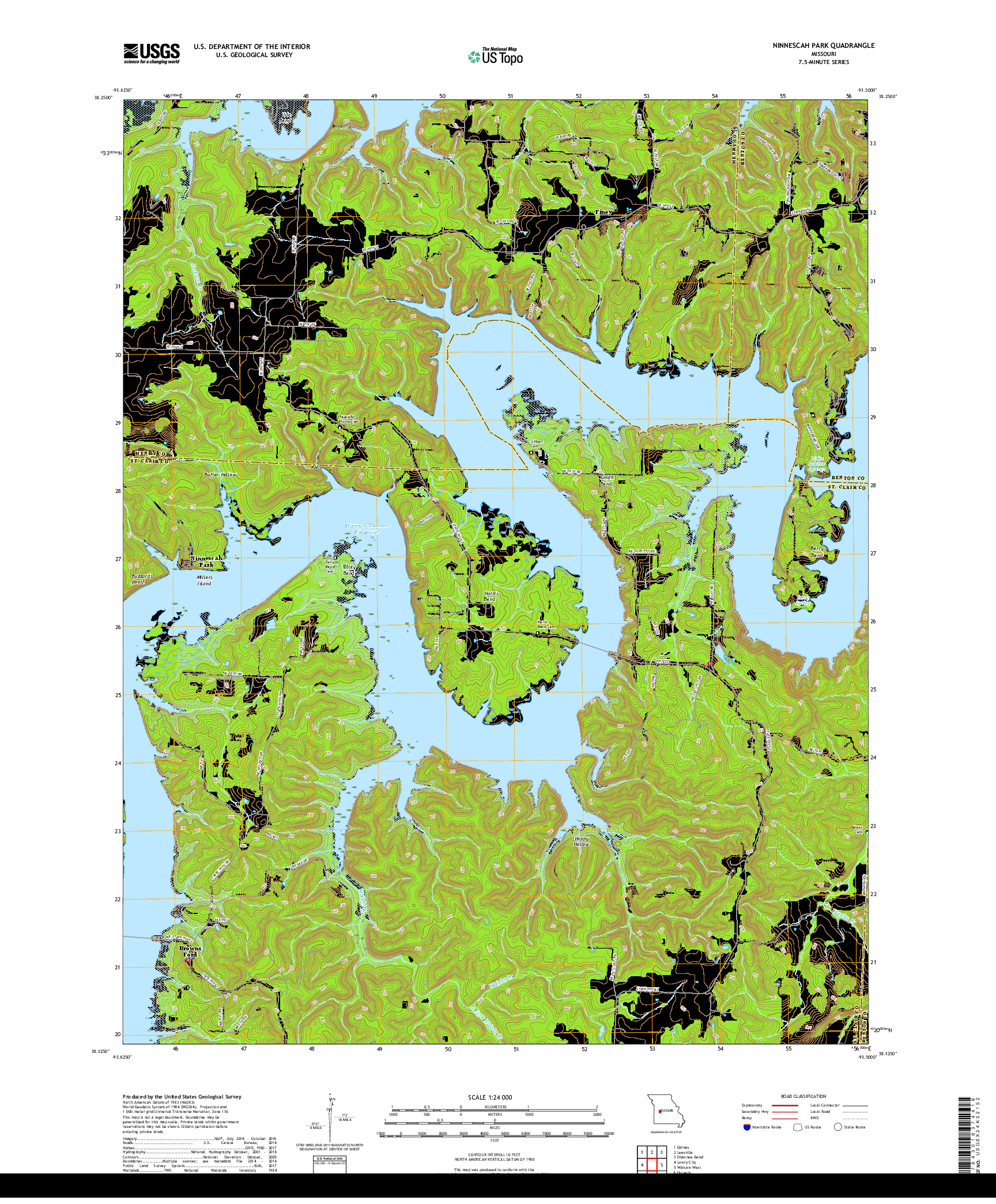 USGS US TOPO 7.5-MINUTE MAP FOR NINNESCAH PARK, MO 2017