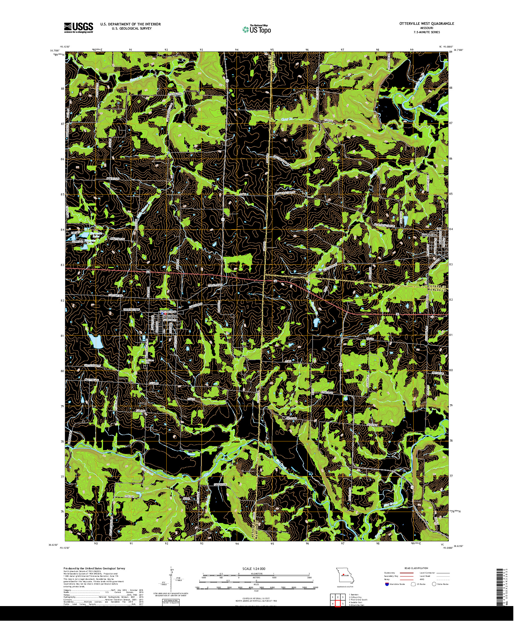 USGS US TOPO 7.5-MINUTE MAP FOR OTTERVILLE WEST, MO 2017