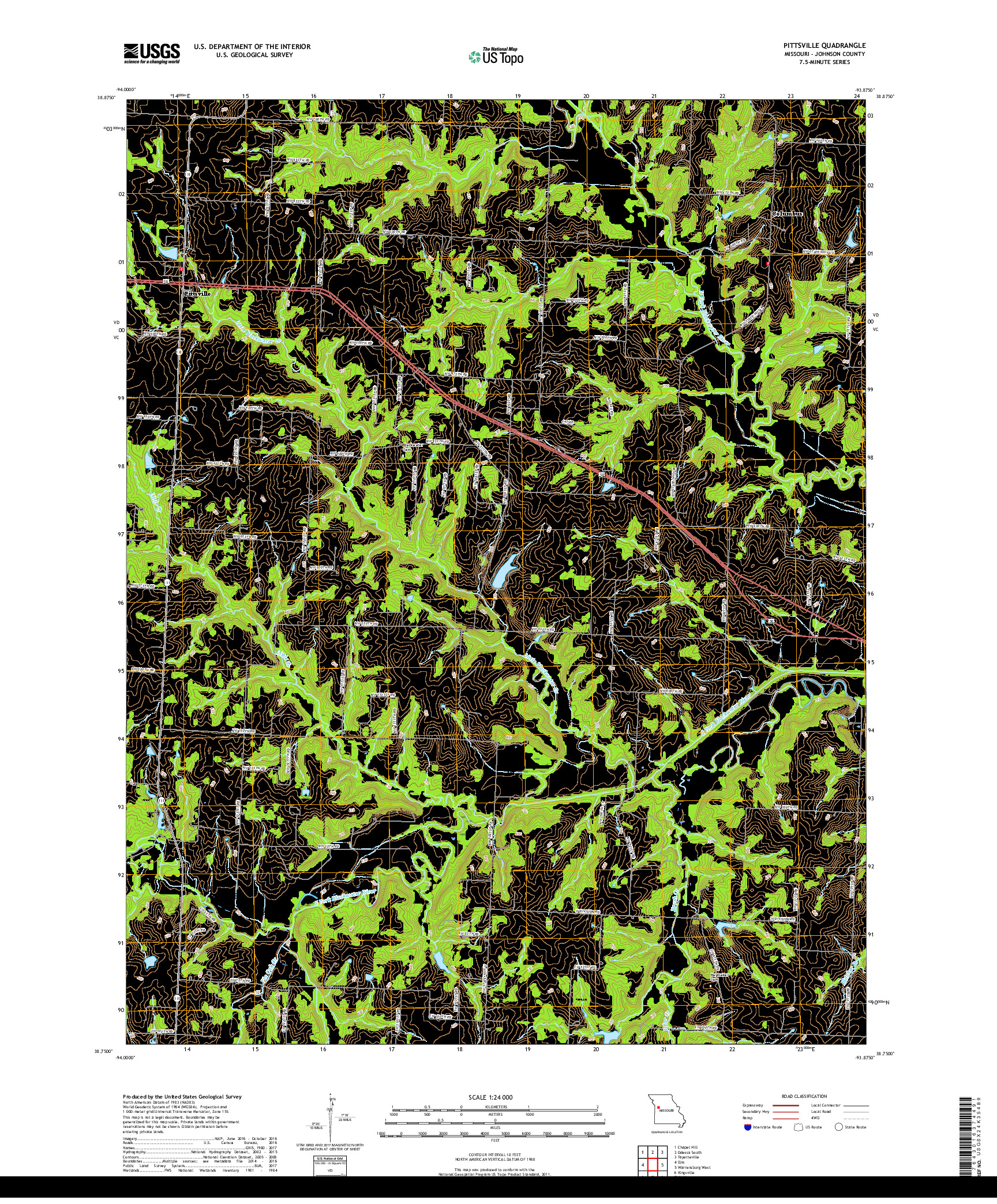 USGS US TOPO 7.5-MINUTE MAP FOR PITTSVILLE, MO 2017