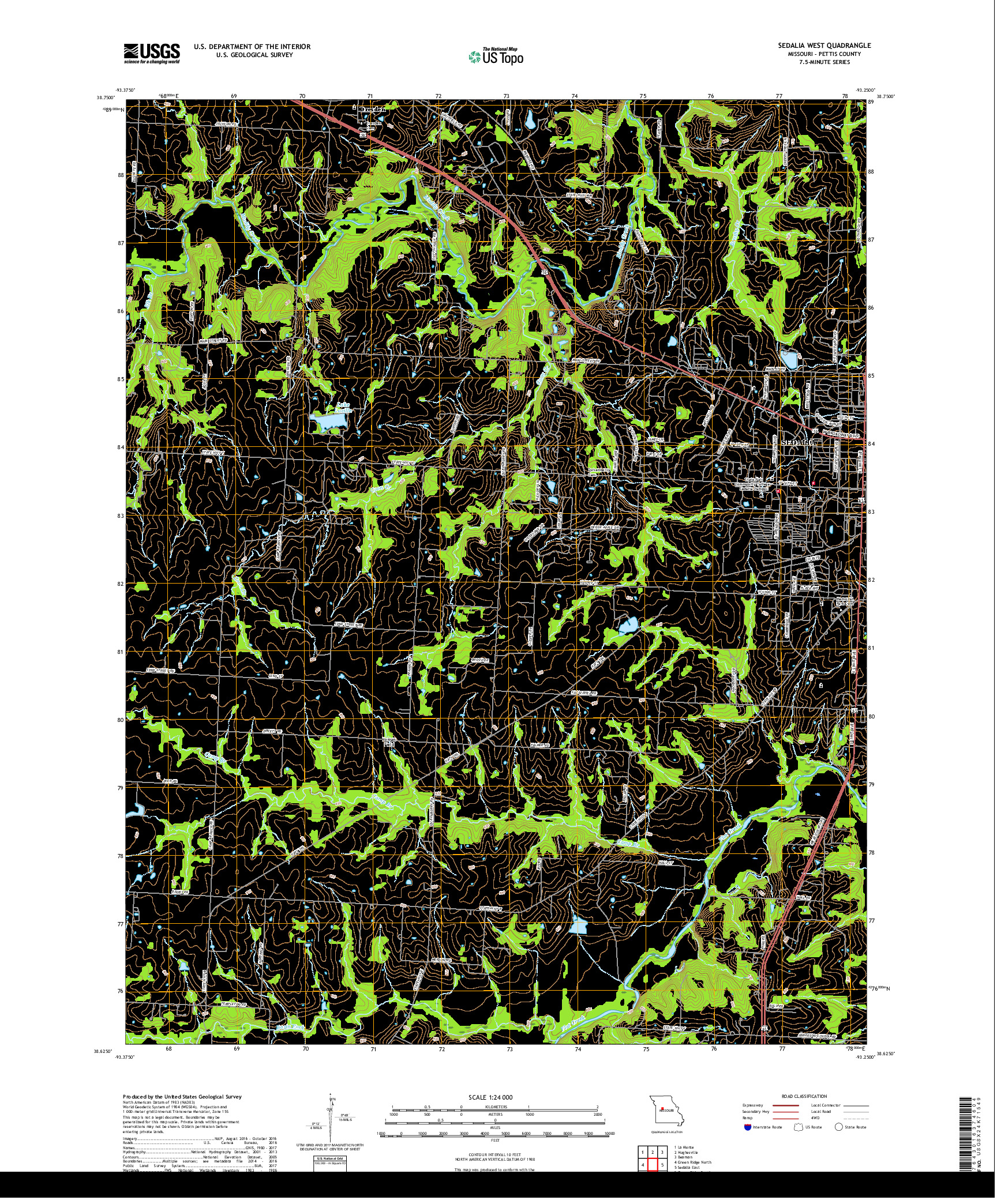 USGS US TOPO 7.5-MINUTE MAP FOR SEDALIA WEST, MO 2017