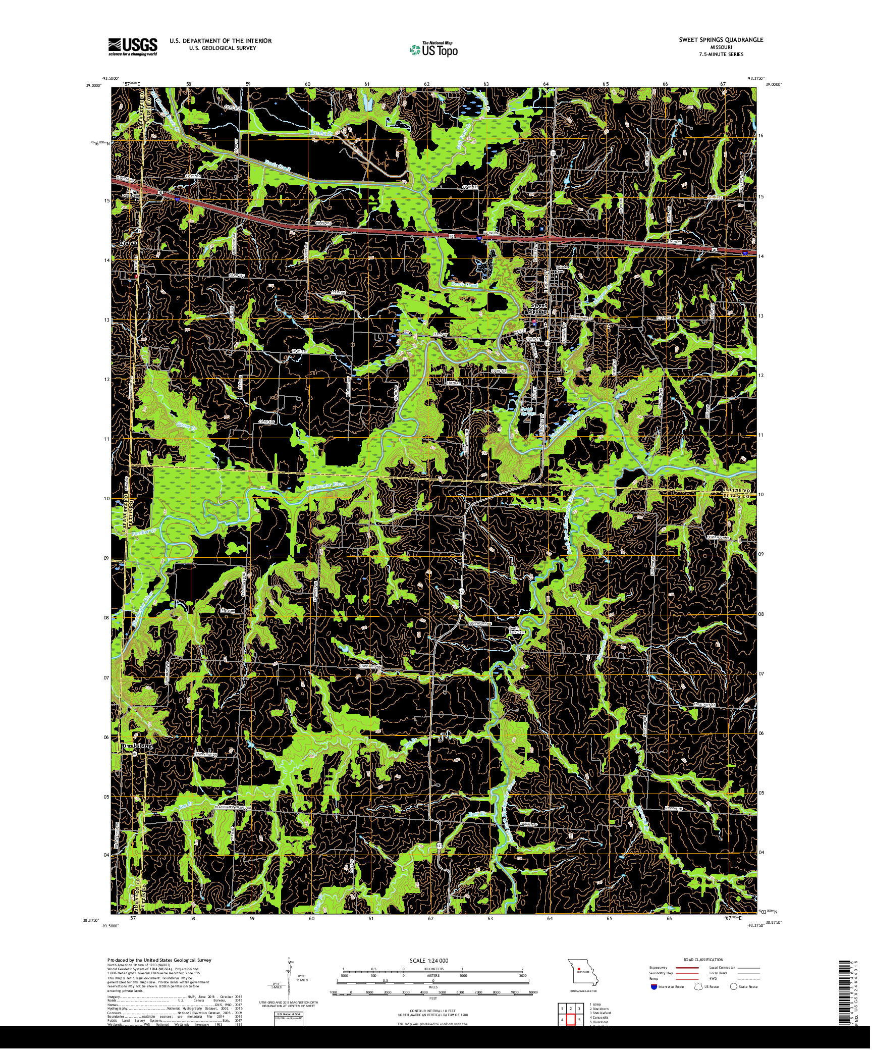 USGS US TOPO 7.5-MINUTE MAP FOR SWEET SPRINGS, MO 2017