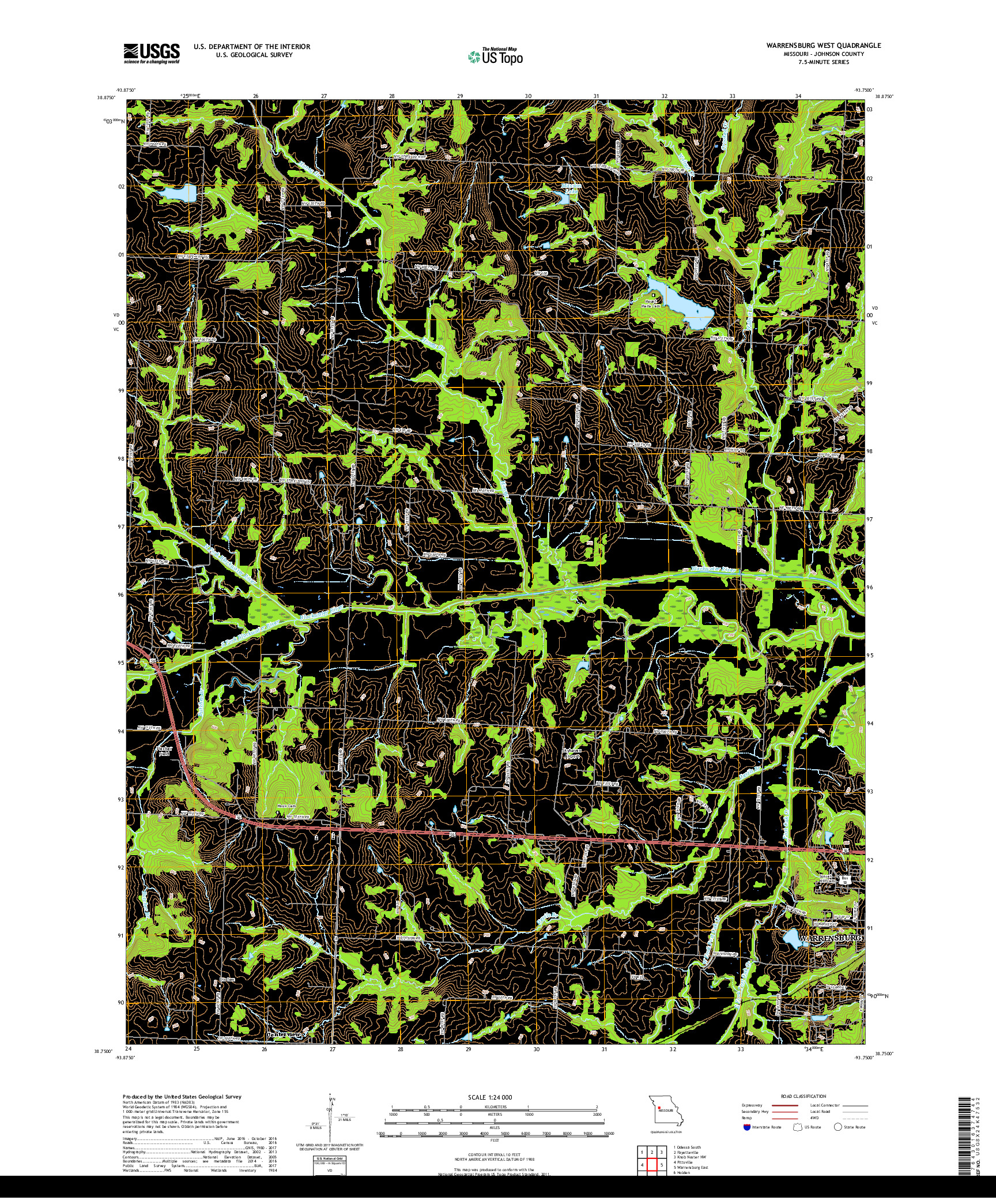 USGS US TOPO 7.5-MINUTE MAP FOR WARRENSBURG WEST, MO 2017