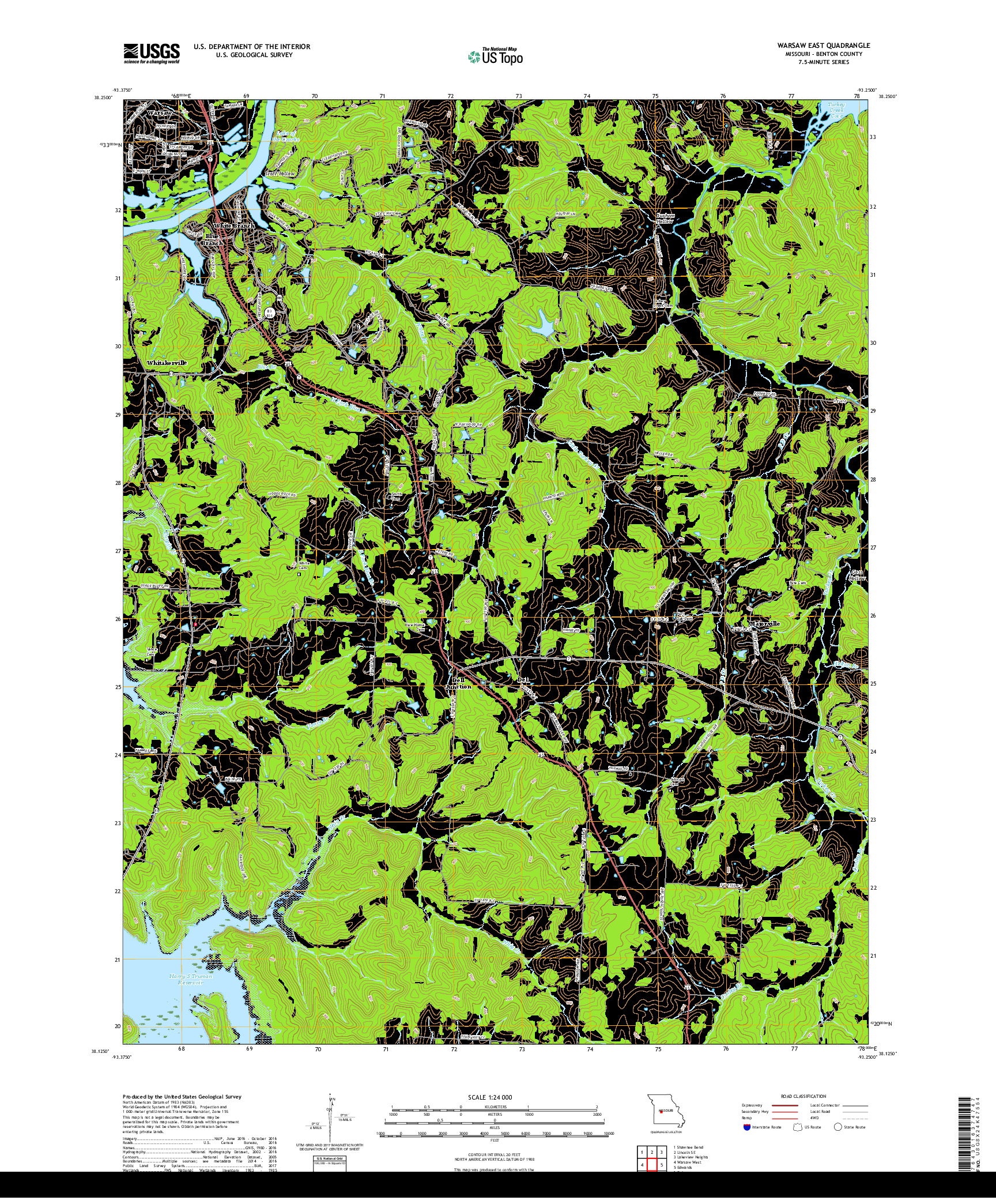 USGS US TOPO 7.5-MINUTE MAP FOR WARSAW EAST, MO 2017