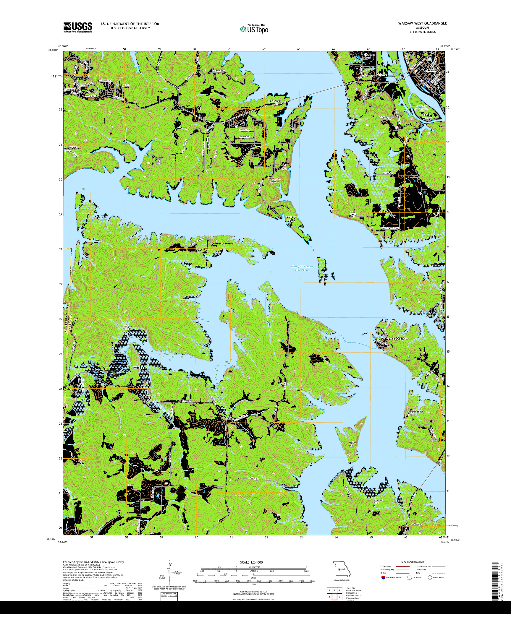 USGS US TOPO 7.5-MINUTE MAP FOR WARSAW WEST, MO 2017