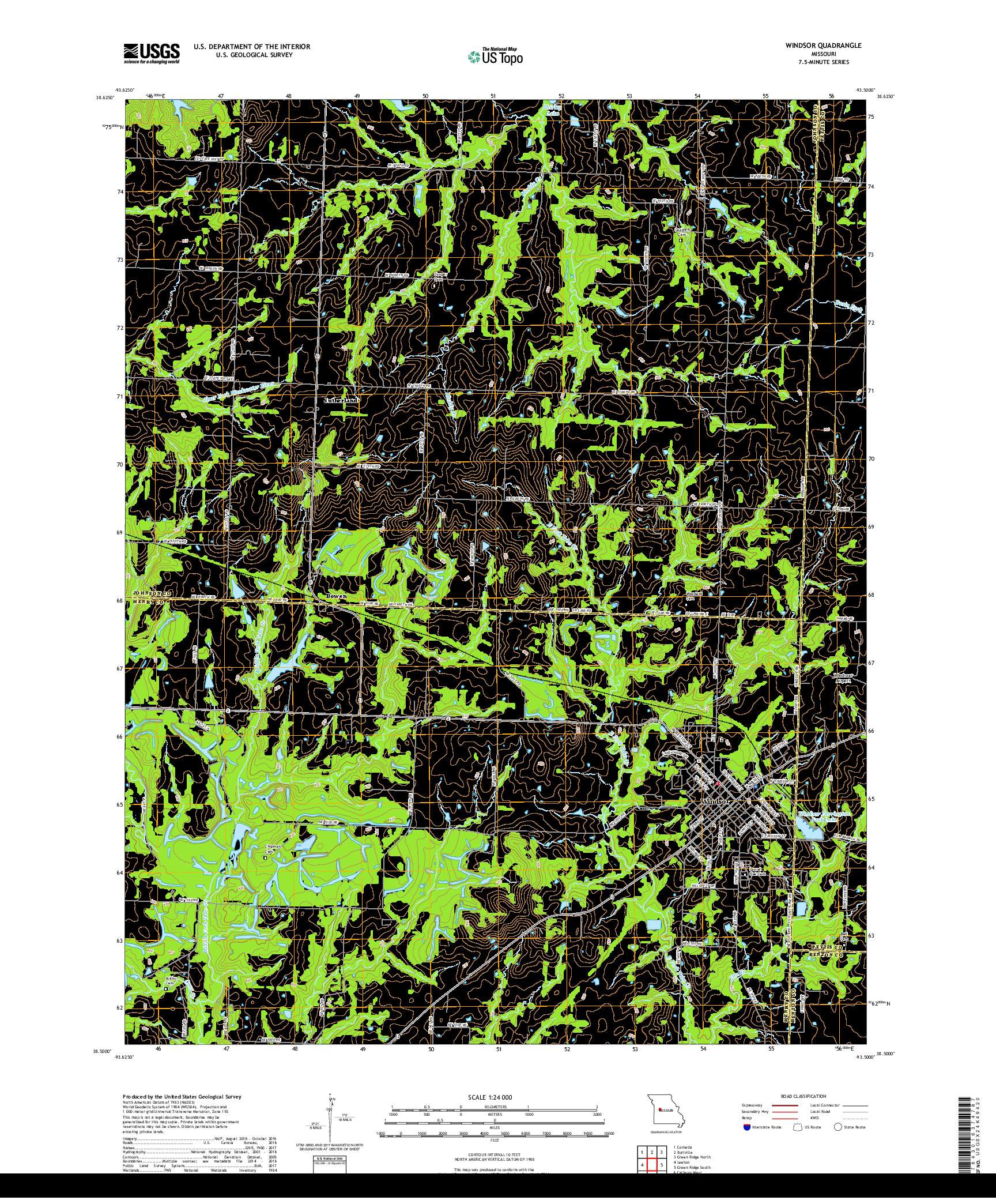 USGS US TOPO 7.5-MINUTE MAP FOR WINDSOR, MO 2017