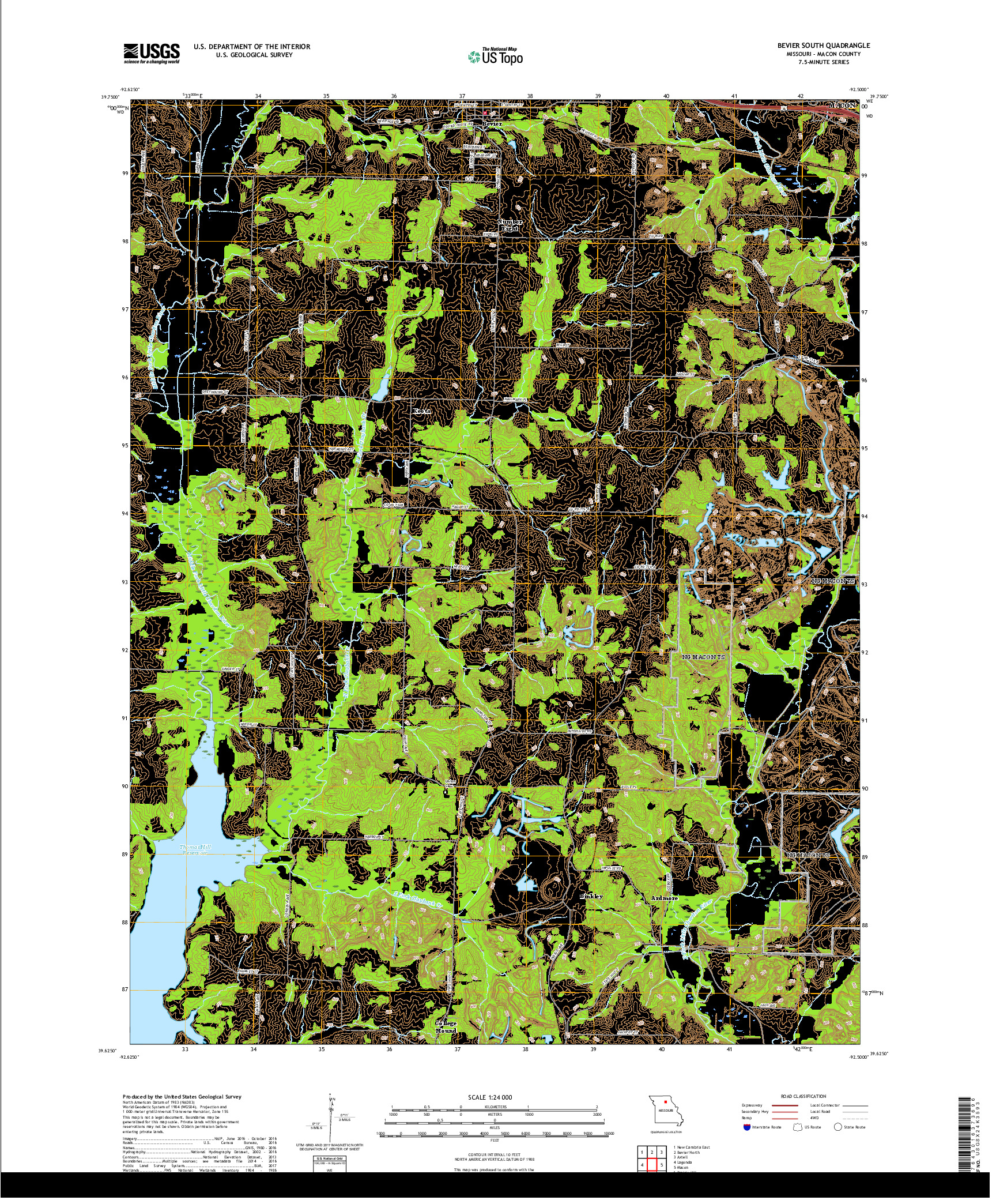 USGS US TOPO 7.5-MINUTE MAP FOR BEVIER SOUTH, MO 2017