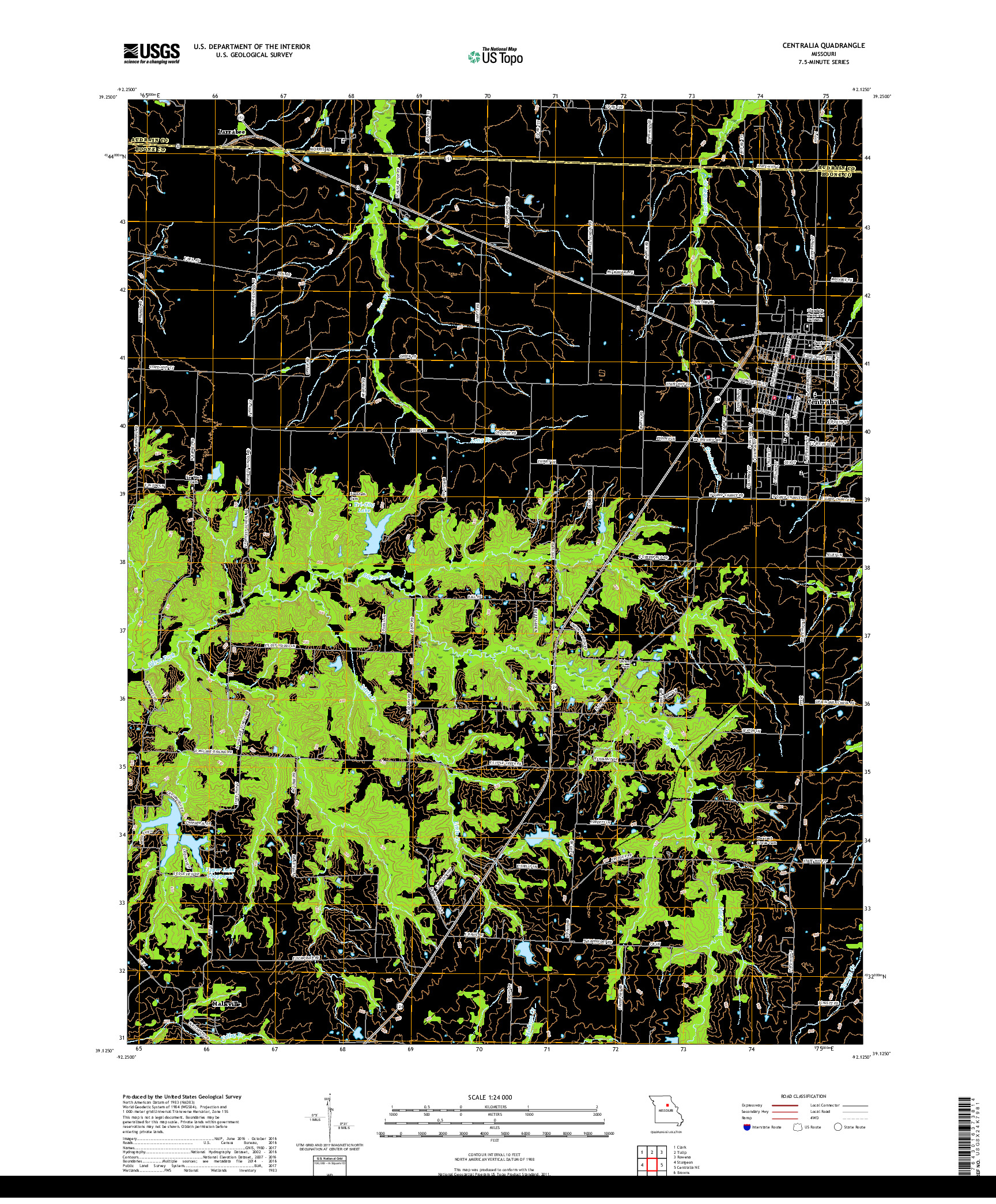 USGS US TOPO 7.5-MINUTE MAP FOR CENTRALIA, MO 2017