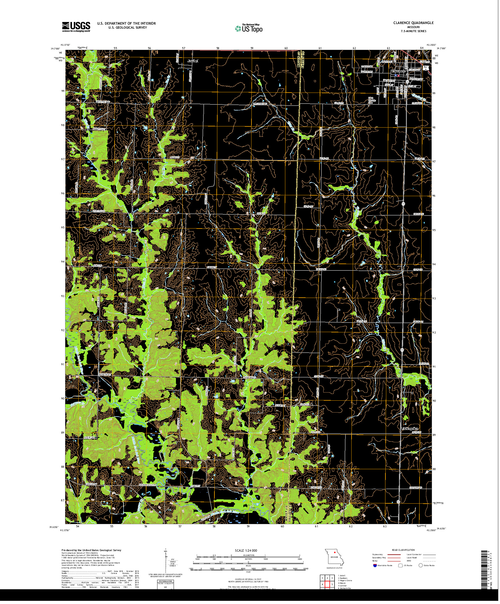 USGS US TOPO 7.5-MINUTE MAP FOR CLARENCE, MO 2017