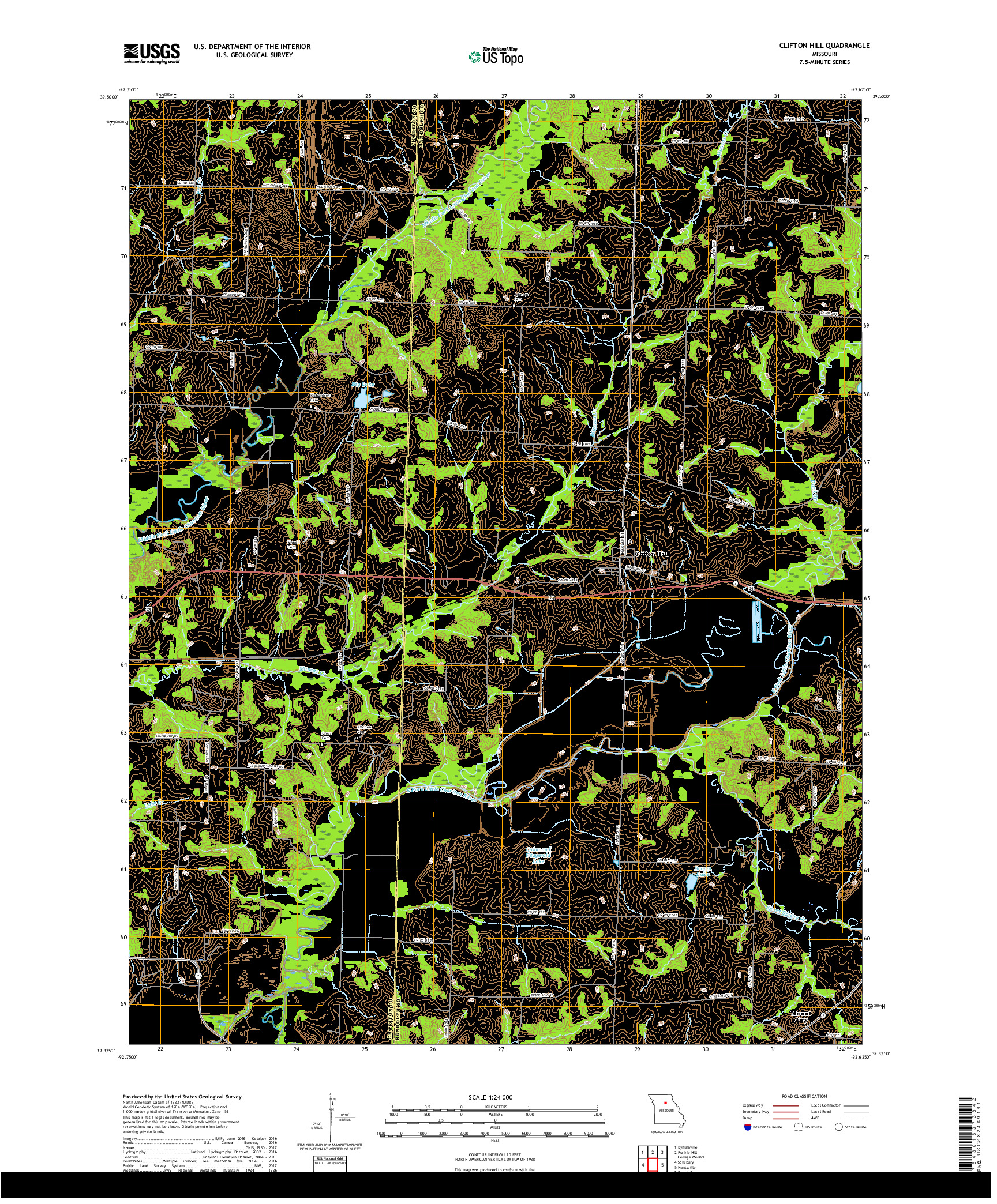 USGS US TOPO 7.5-MINUTE MAP FOR CLIFTON HILL, MO 2017