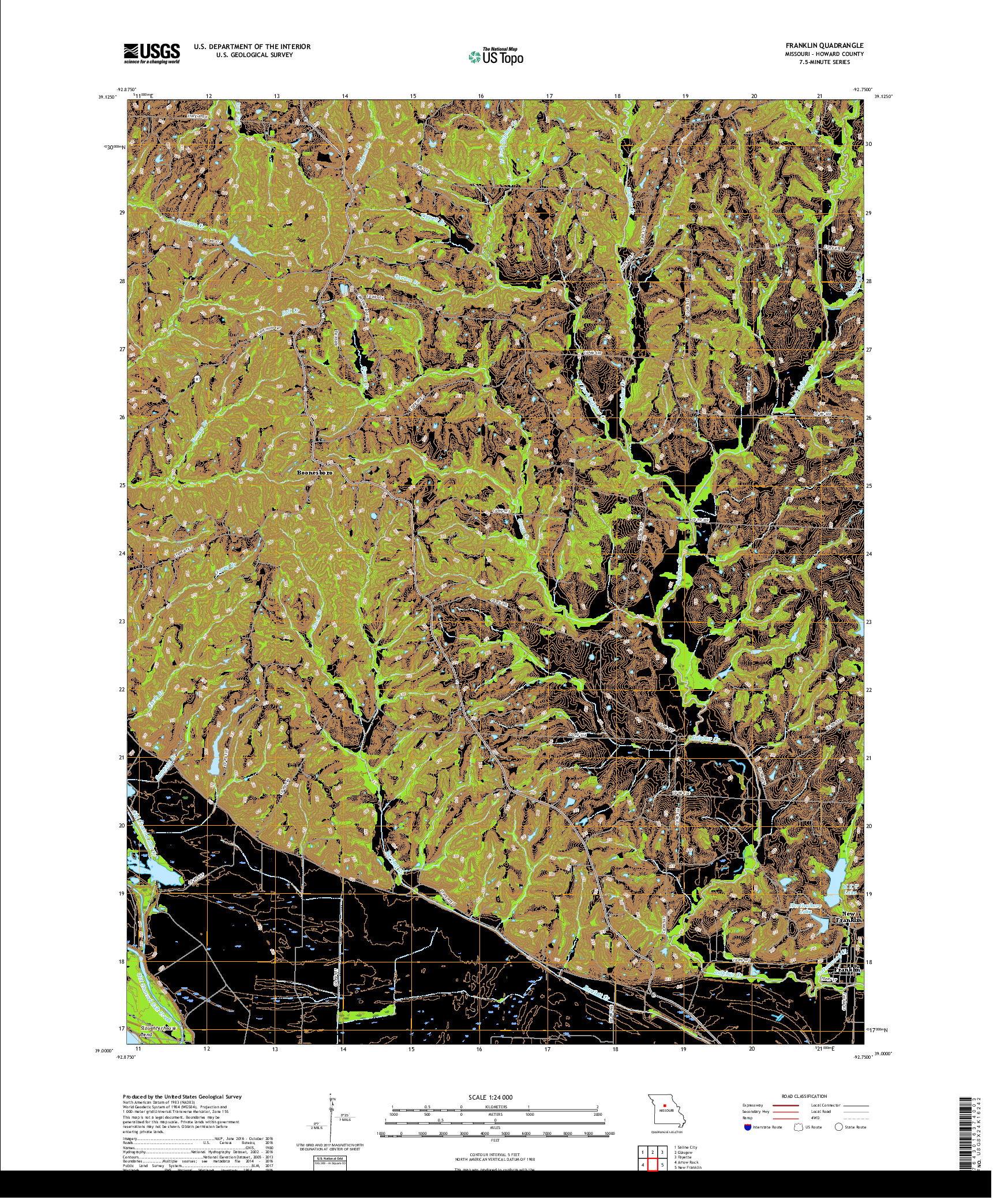 USGS US TOPO 7.5-MINUTE MAP FOR FRANKLIN, MO 2017