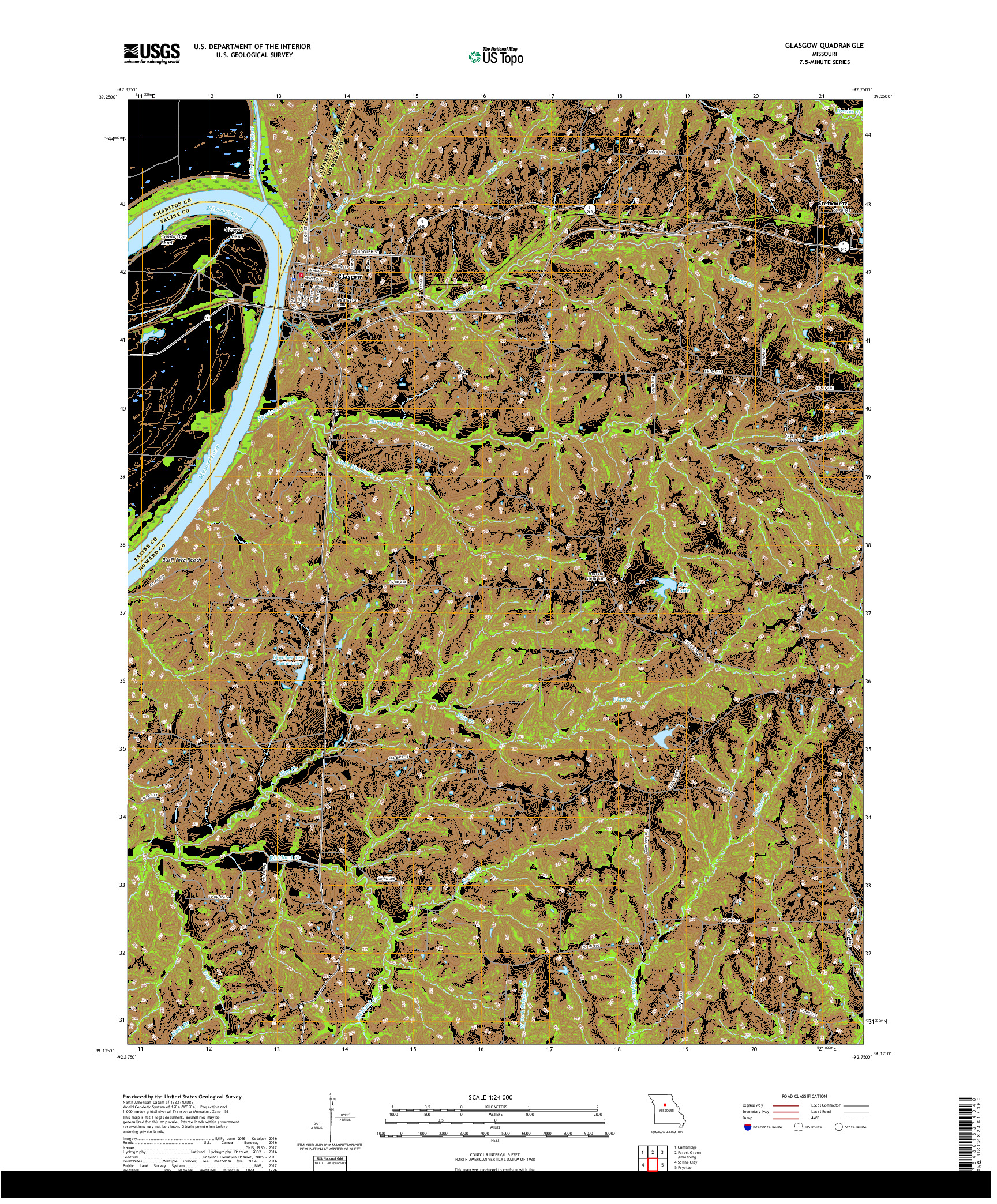 USGS US TOPO 7.5-MINUTE MAP FOR GLASGOW, MO 2017