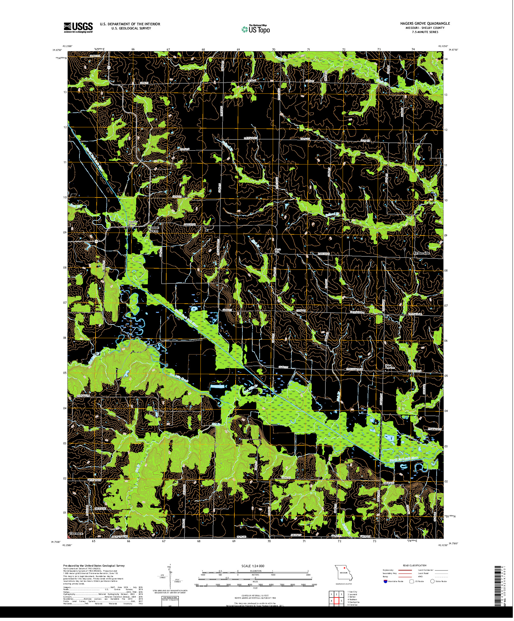 USGS US TOPO 7.5-MINUTE MAP FOR HAGERS GROVE, MO 2017