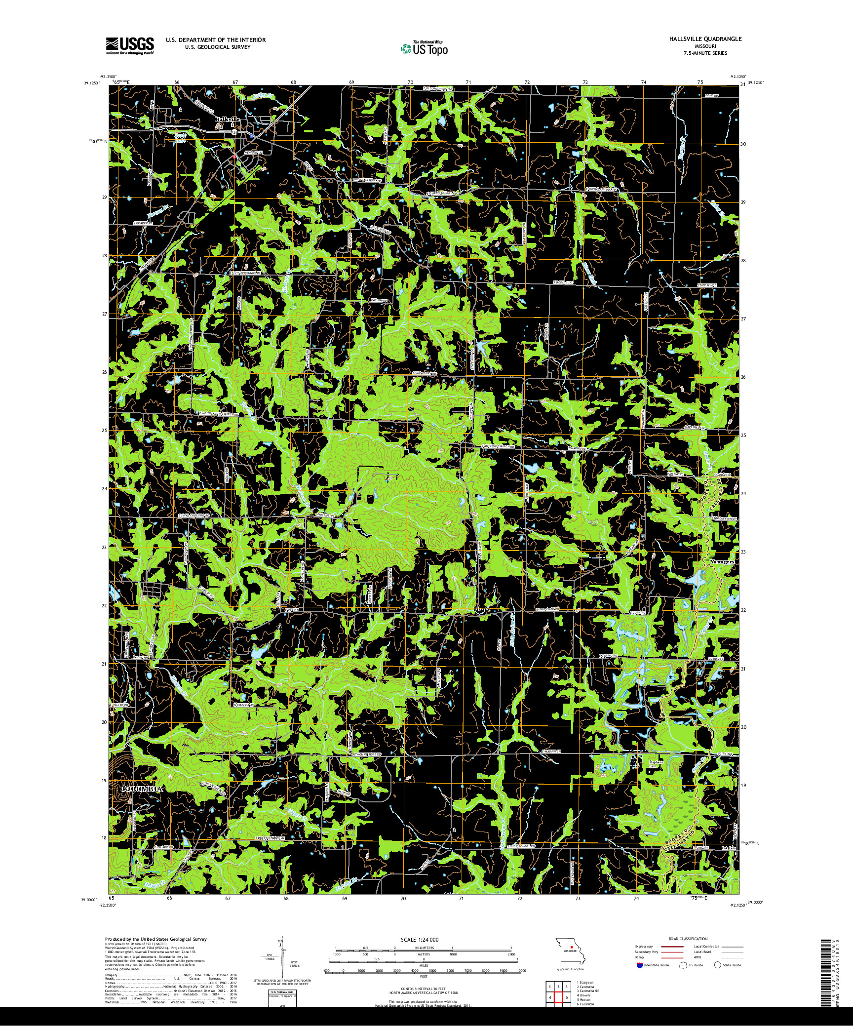 USGS US TOPO 7.5-MINUTE MAP FOR HALLSVILLE, MO 2017