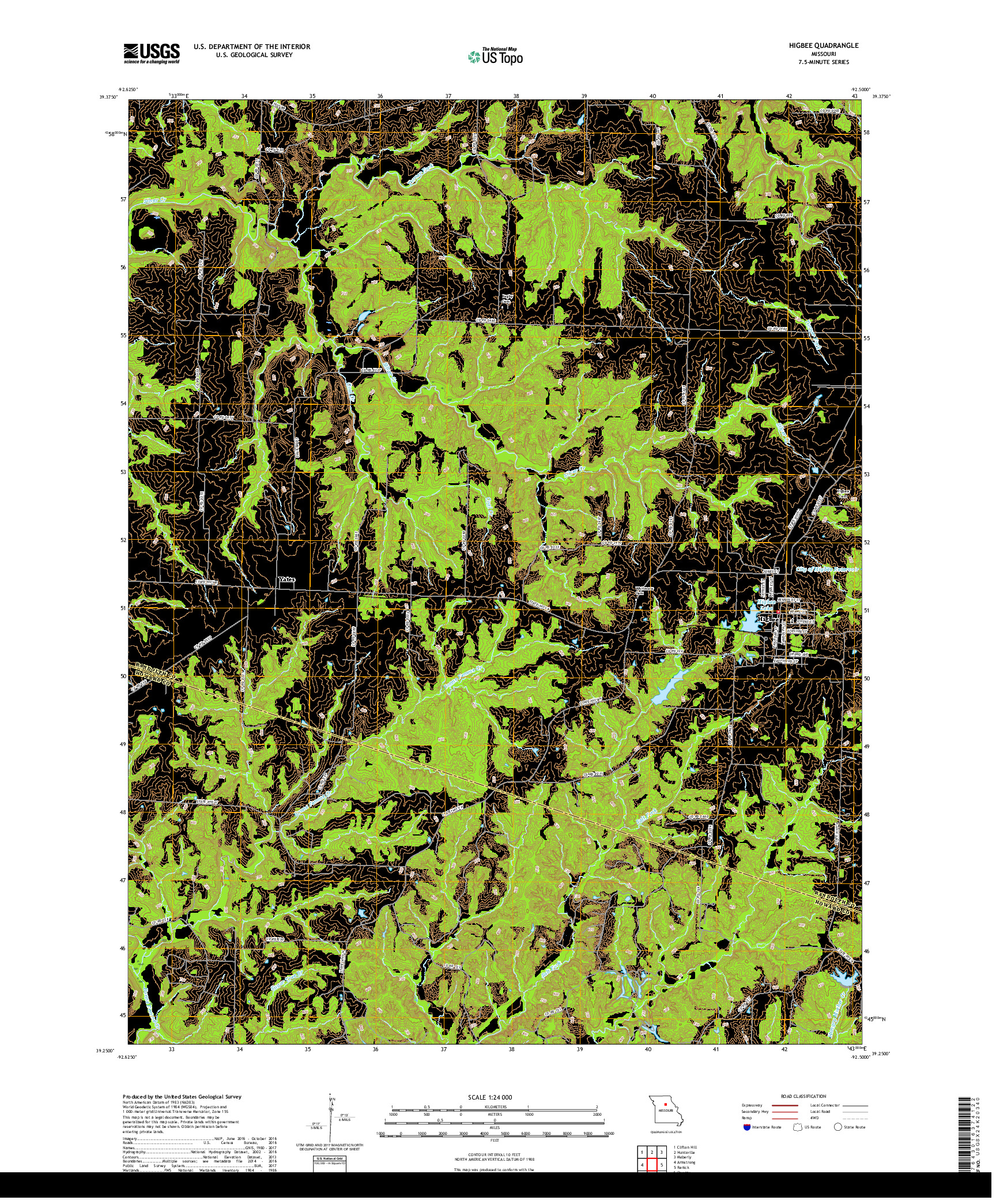 USGS US TOPO 7.5-MINUTE MAP FOR HIGBEE, MO 2017