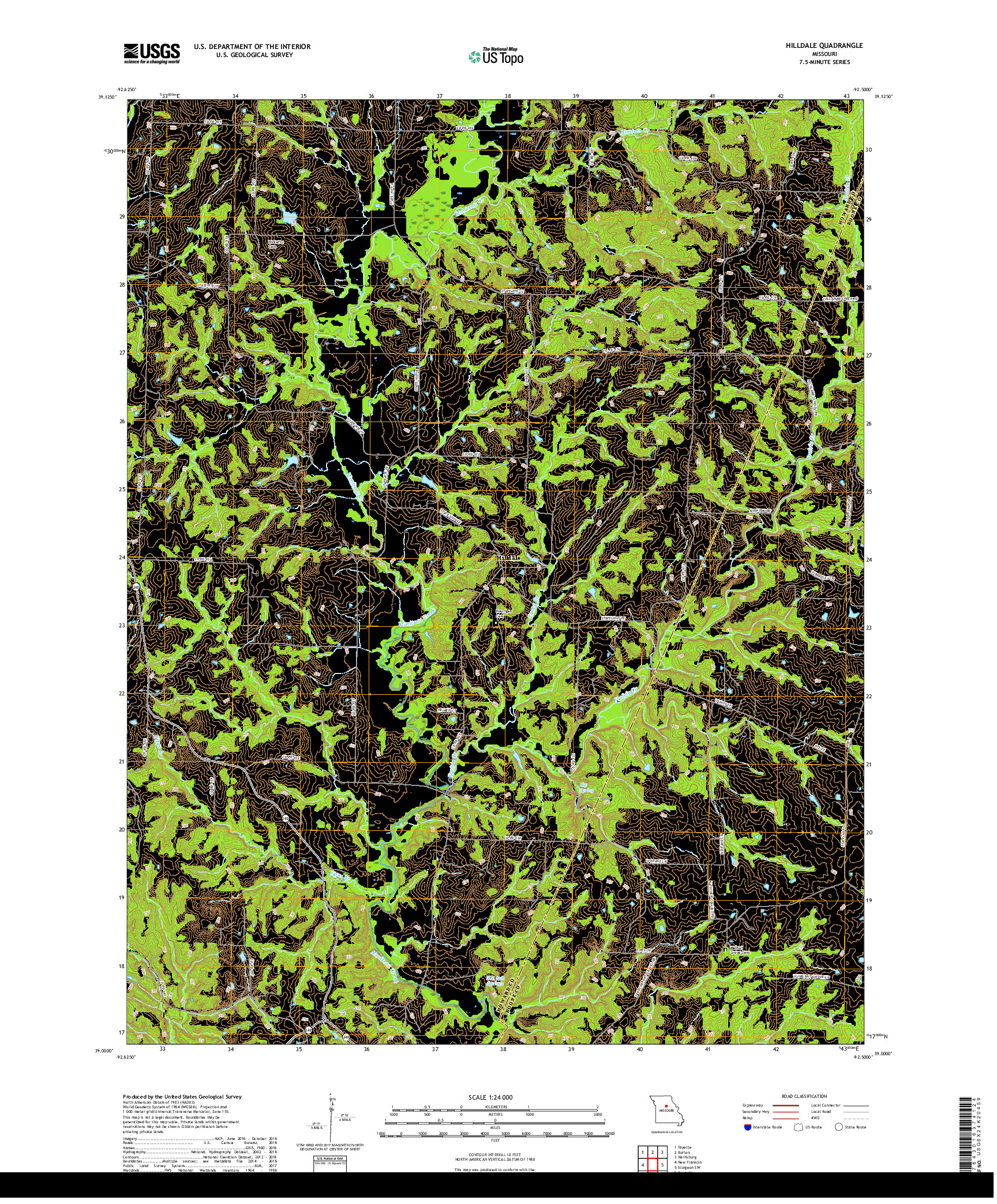 USGS US TOPO 7.5-MINUTE MAP FOR HILLDALE, MO 2017