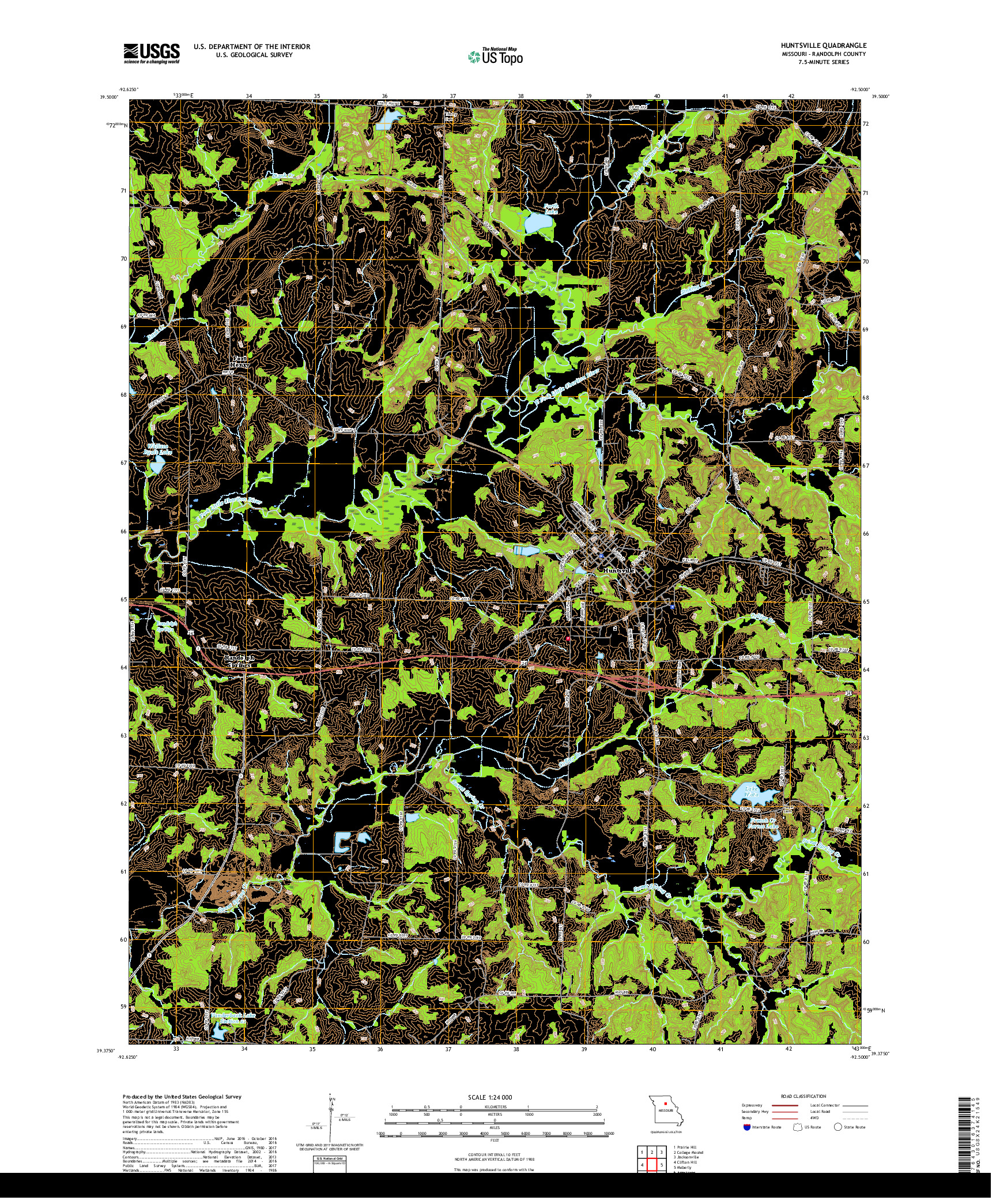 USGS US TOPO 7.5-MINUTE MAP FOR HUNTSVILLE, MO 2017