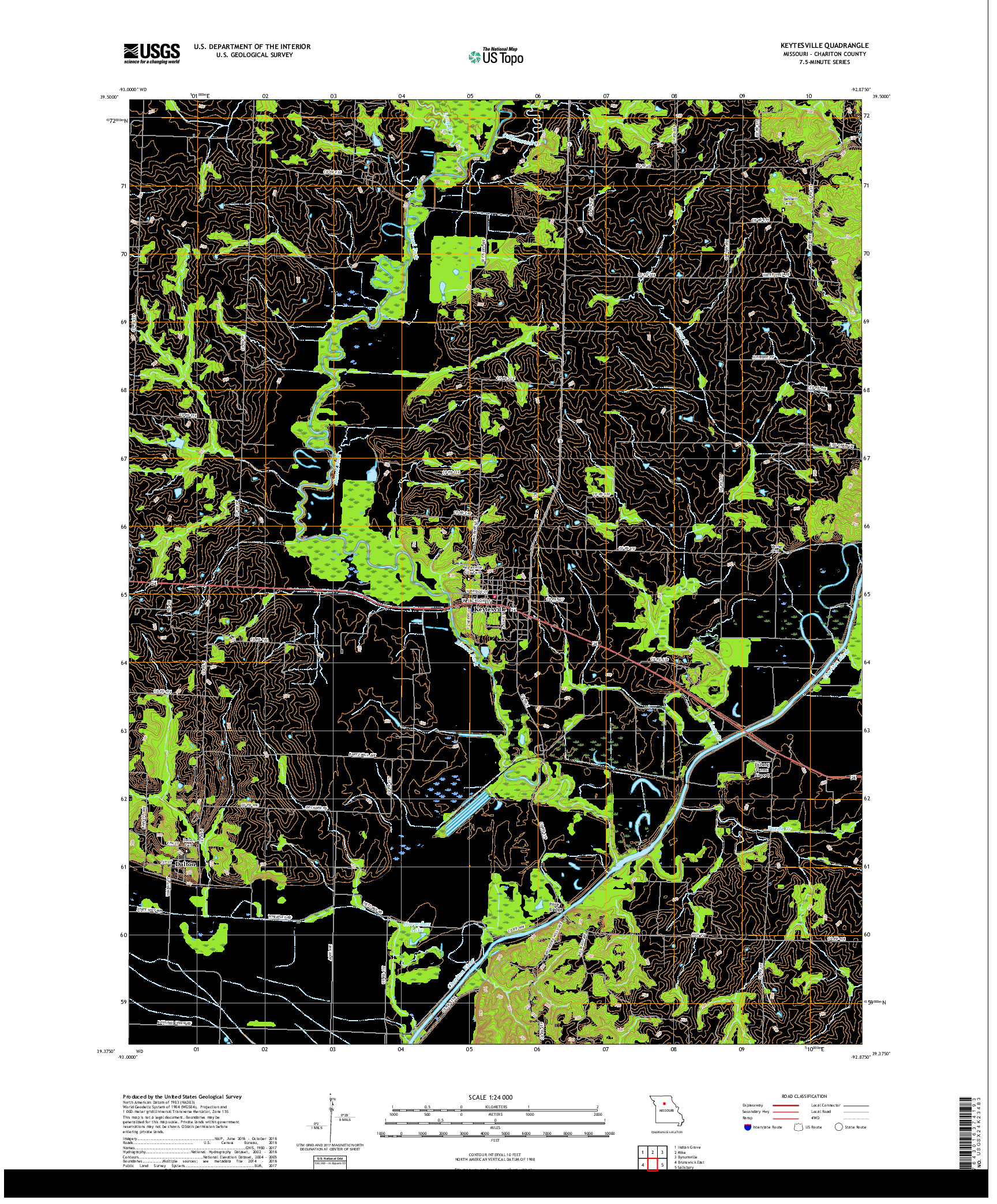 USGS US TOPO 7.5-MINUTE MAP FOR KEYTESVILLE, MO 2017