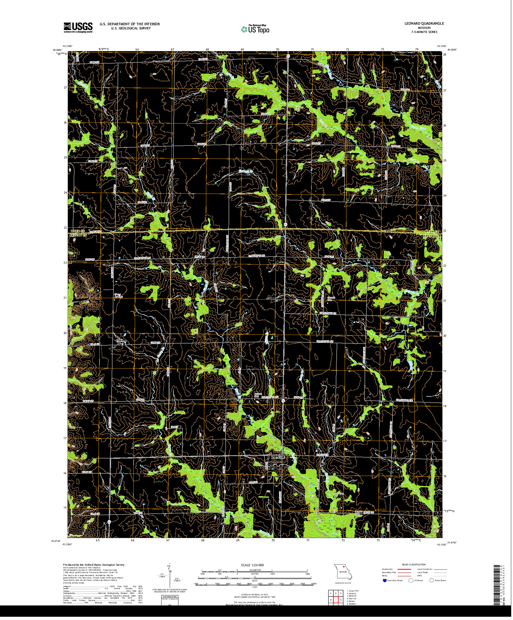 USGS US TOPO 7.5-MINUTE MAP FOR LEONARD, MO 2017