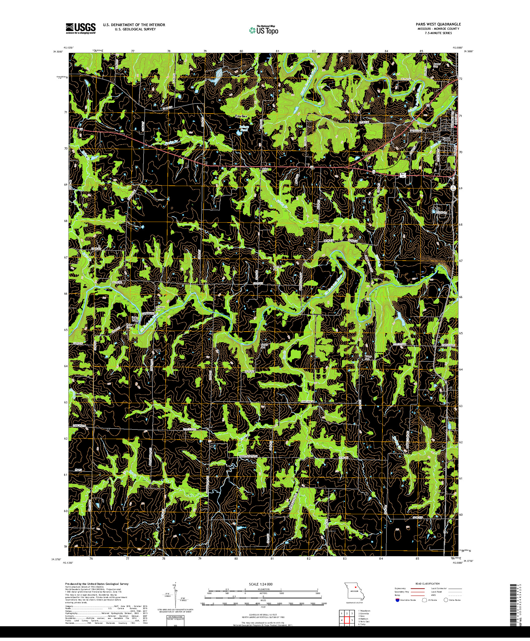 USGS US TOPO 7.5-MINUTE MAP FOR PARIS WEST, MO 2017
