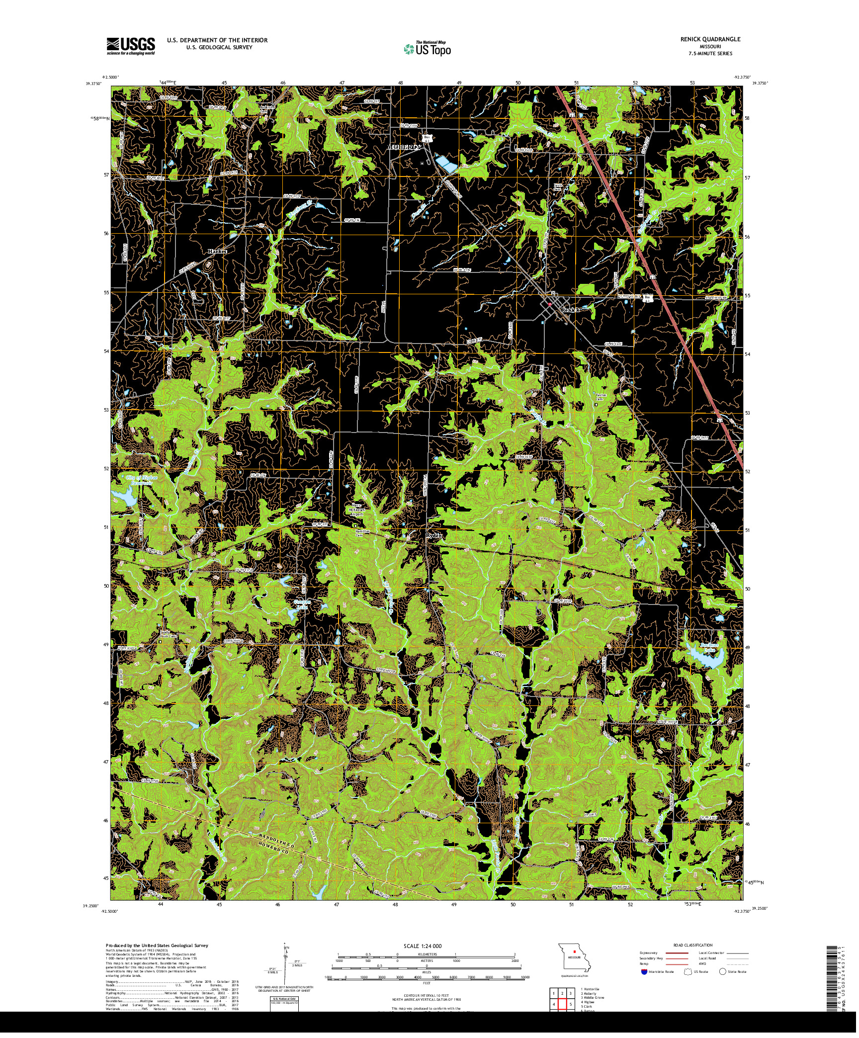 USGS US TOPO 7.5-MINUTE MAP FOR RENICK, MO 2017