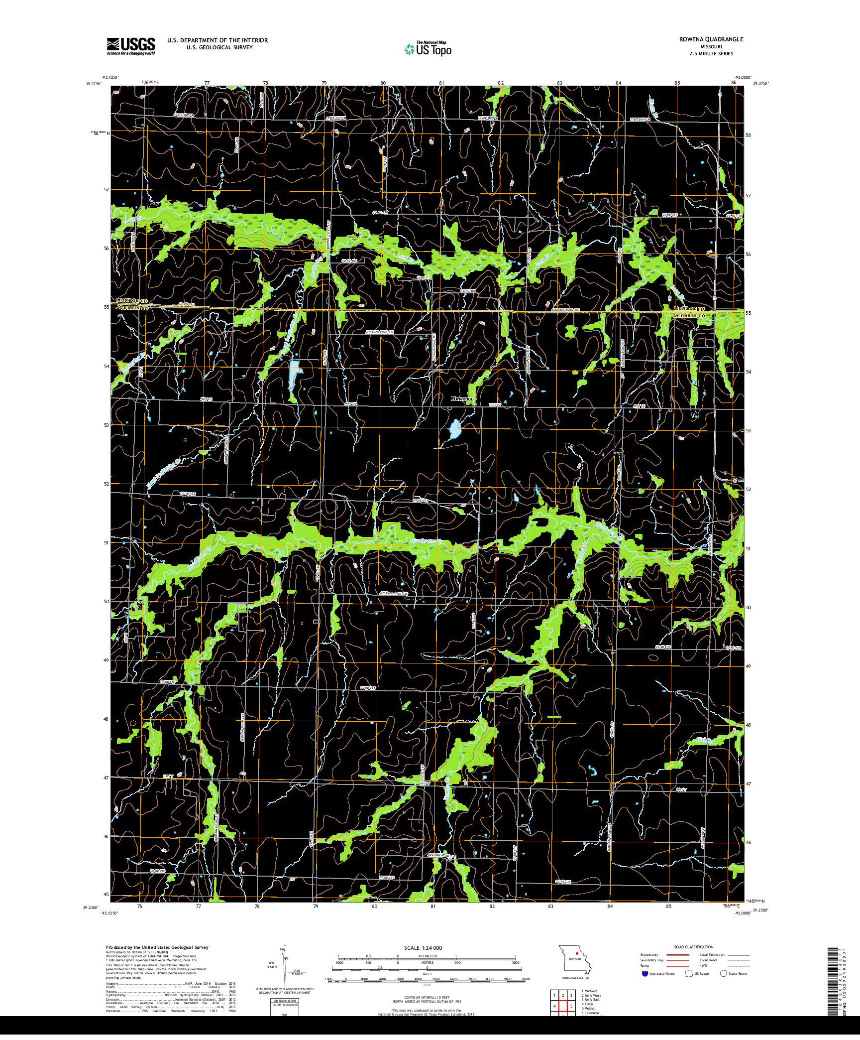 USGS US TOPO 7.5-MINUTE MAP FOR ROWENA, MO 2017