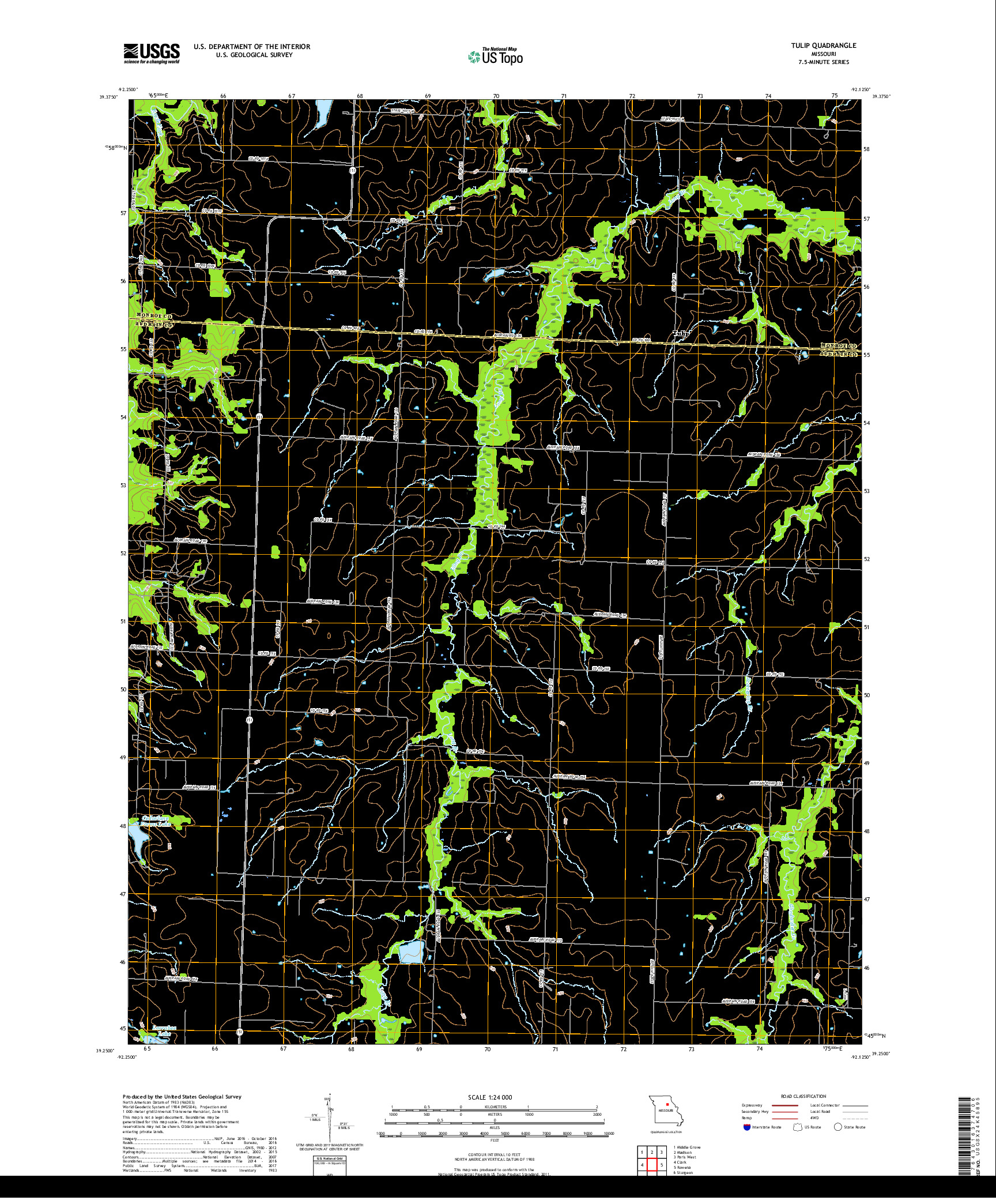 USGS US TOPO 7.5-MINUTE MAP FOR TULIP, MO 2017
