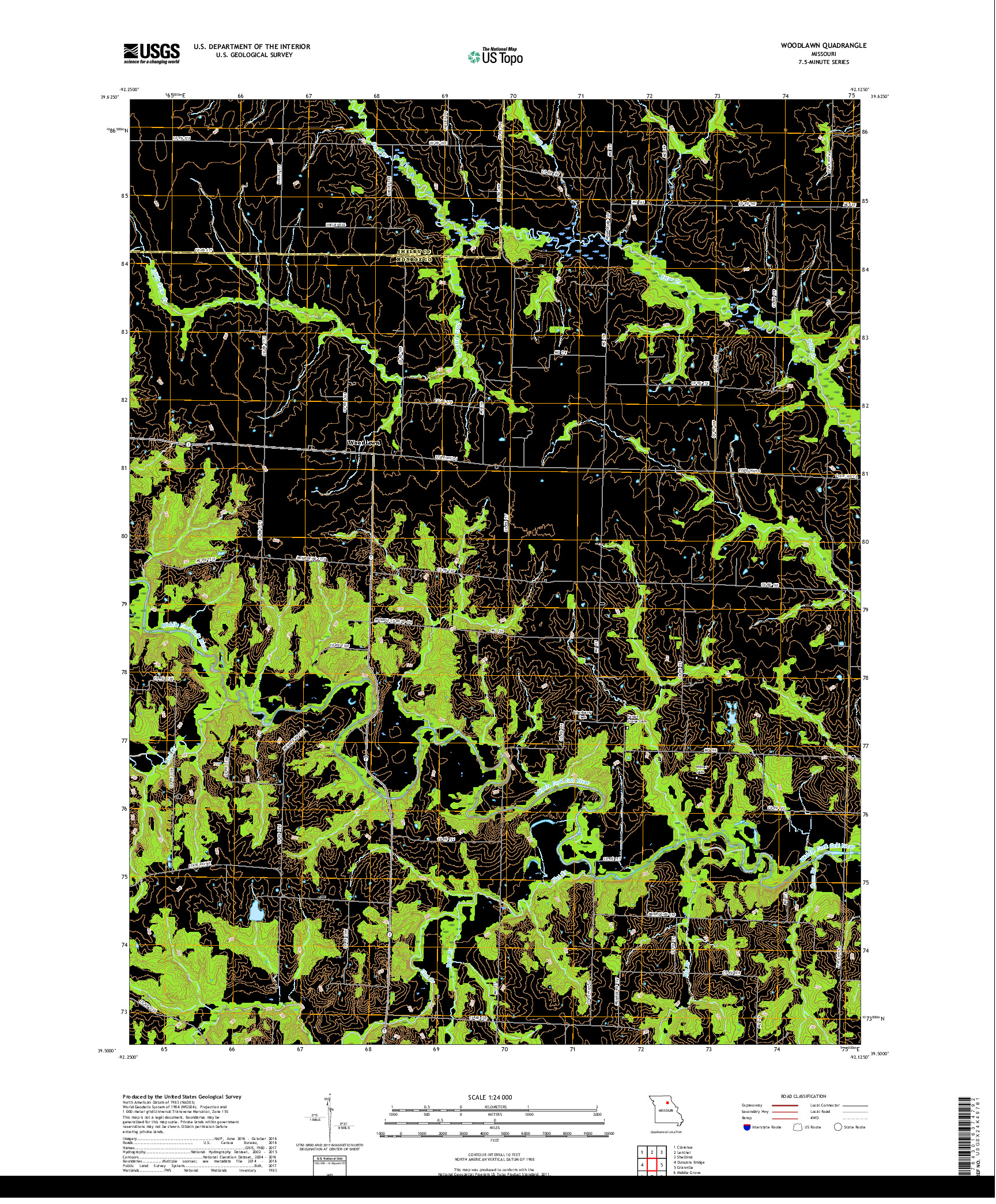USGS US TOPO 7.5-MINUTE MAP FOR WOODLAWN, MO 2017