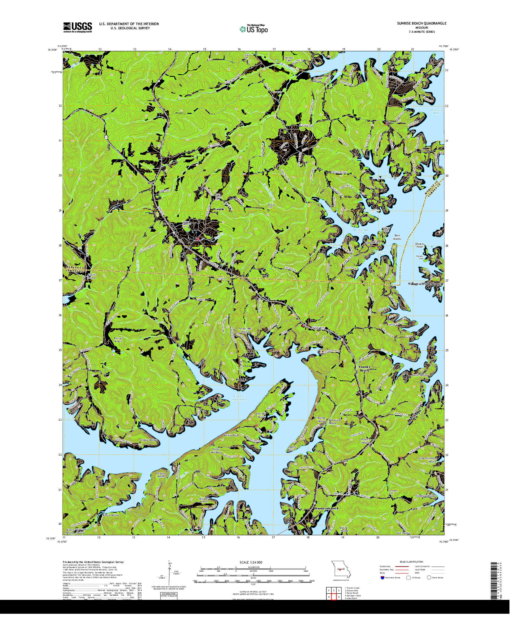 USGS US TOPO 7.5-MINUTE MAP FOR SUNRISE BEACH, MO 2017