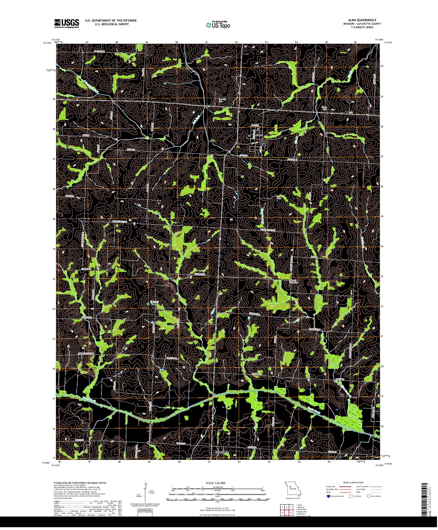 USGS US TOPO 7.5-MINUTE MAP FOR ALMA, MO 2017