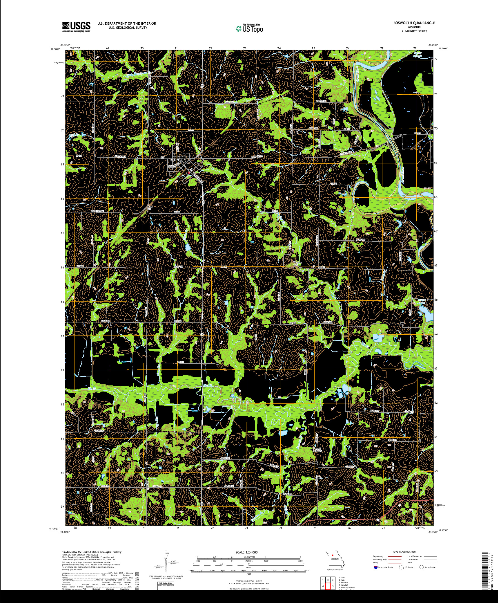 USGS US TOPO 7.5-MINUTE MAP FOR BOSWORTH, MO 2017