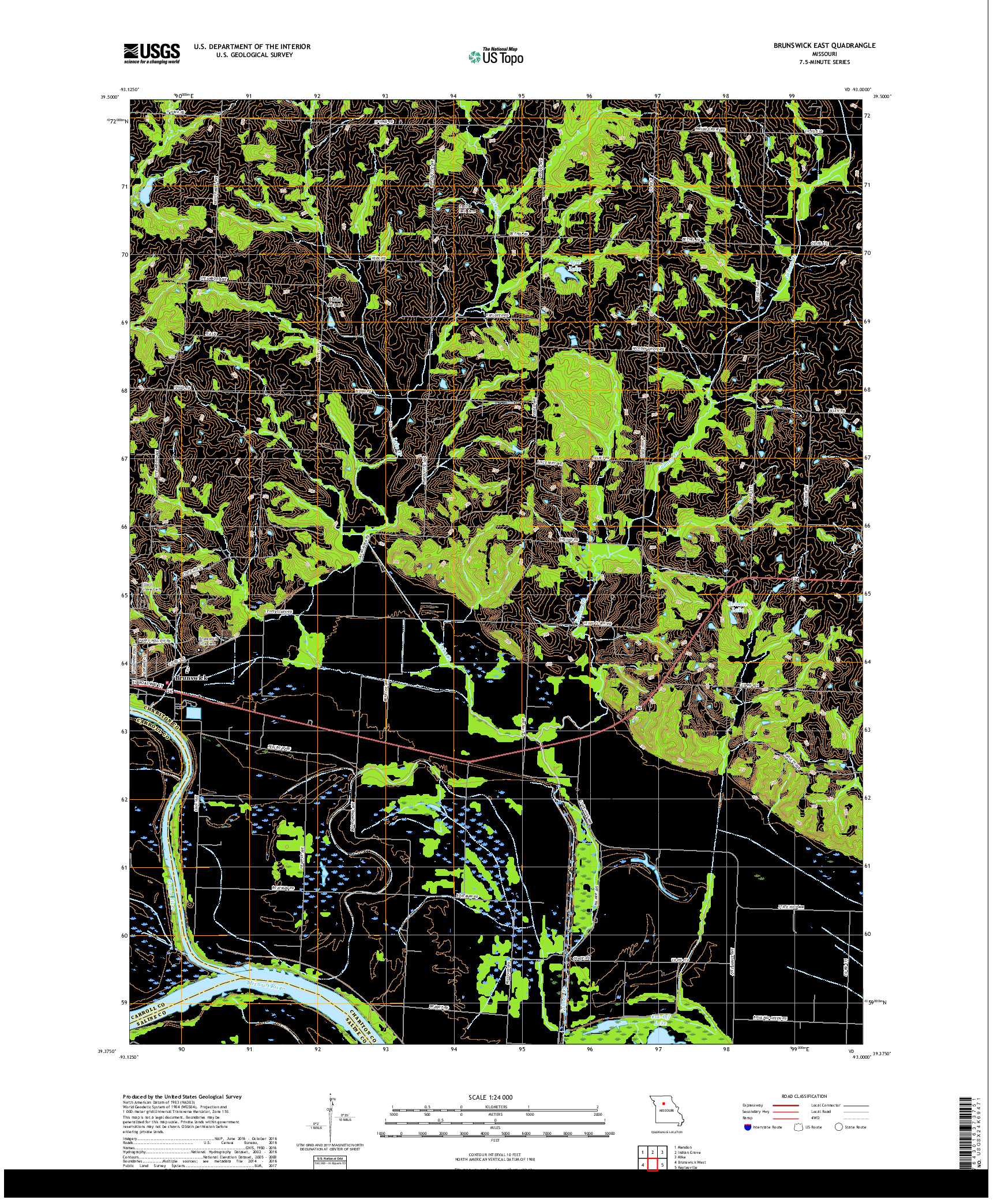 USGS US TOPO 7.5-MINUTE MAP FOR BRUNSWICK EAST, MO 2017