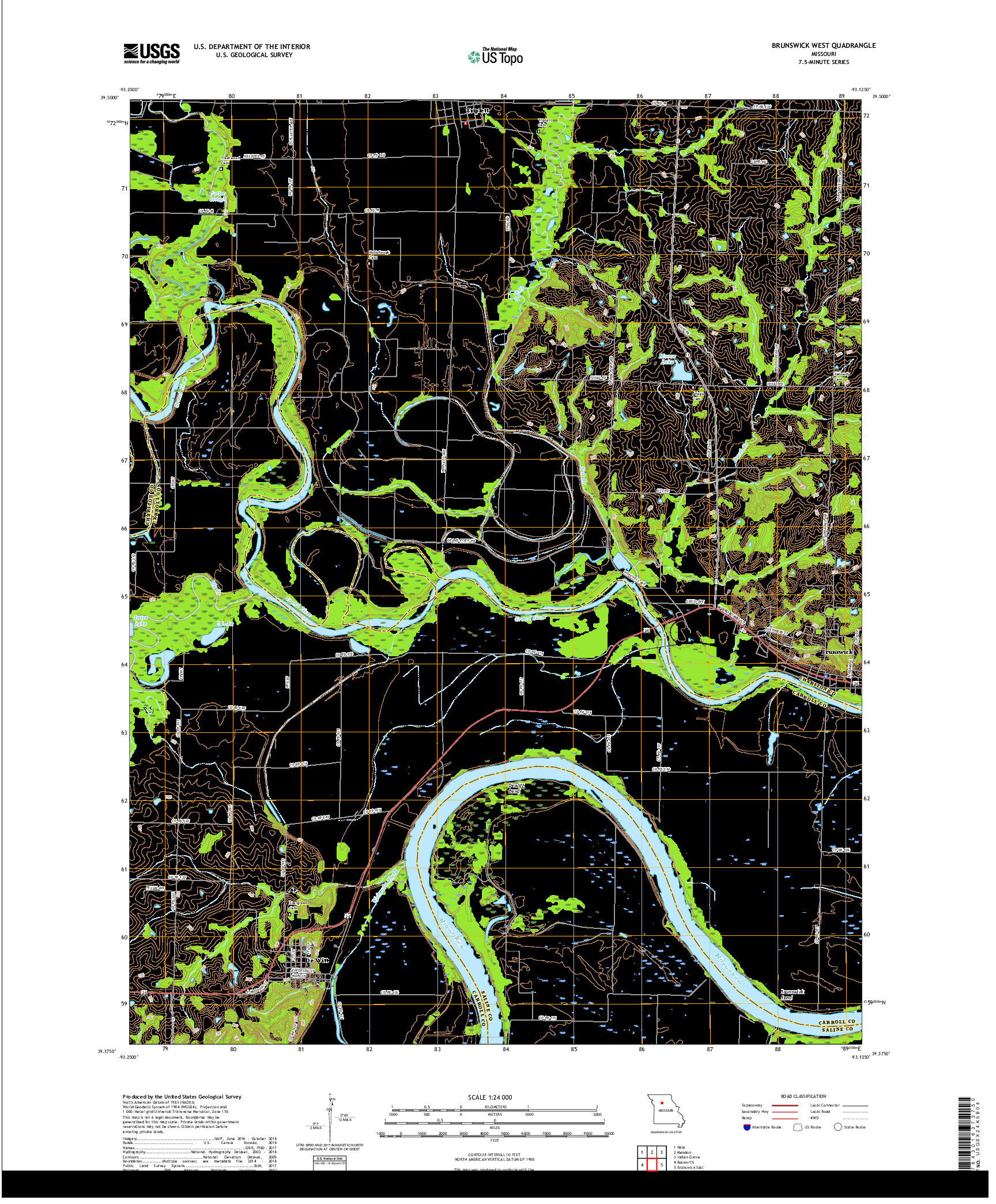 USGS US TOPO 7.5-MINUTE MAP FOR BRUNSWICK WEST, MO 2017