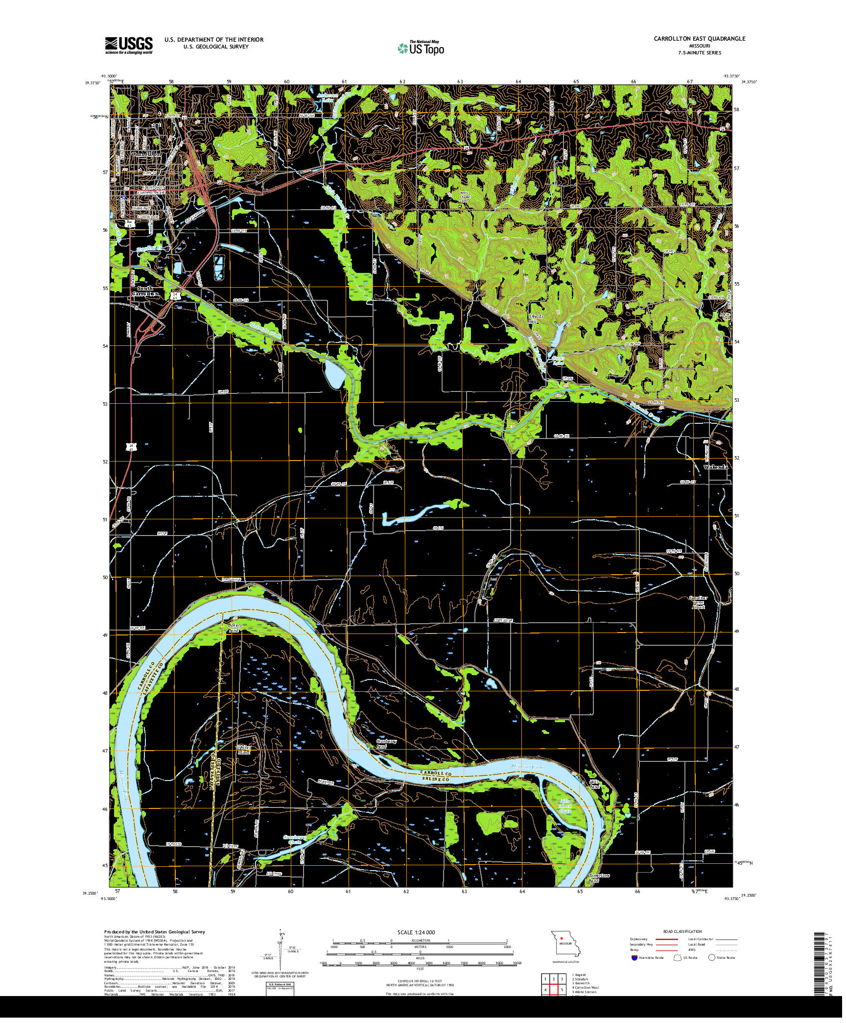 USGS US TOPO 7.5-MINUTE MAP FOR CARROLLTON EAST, MO 2017