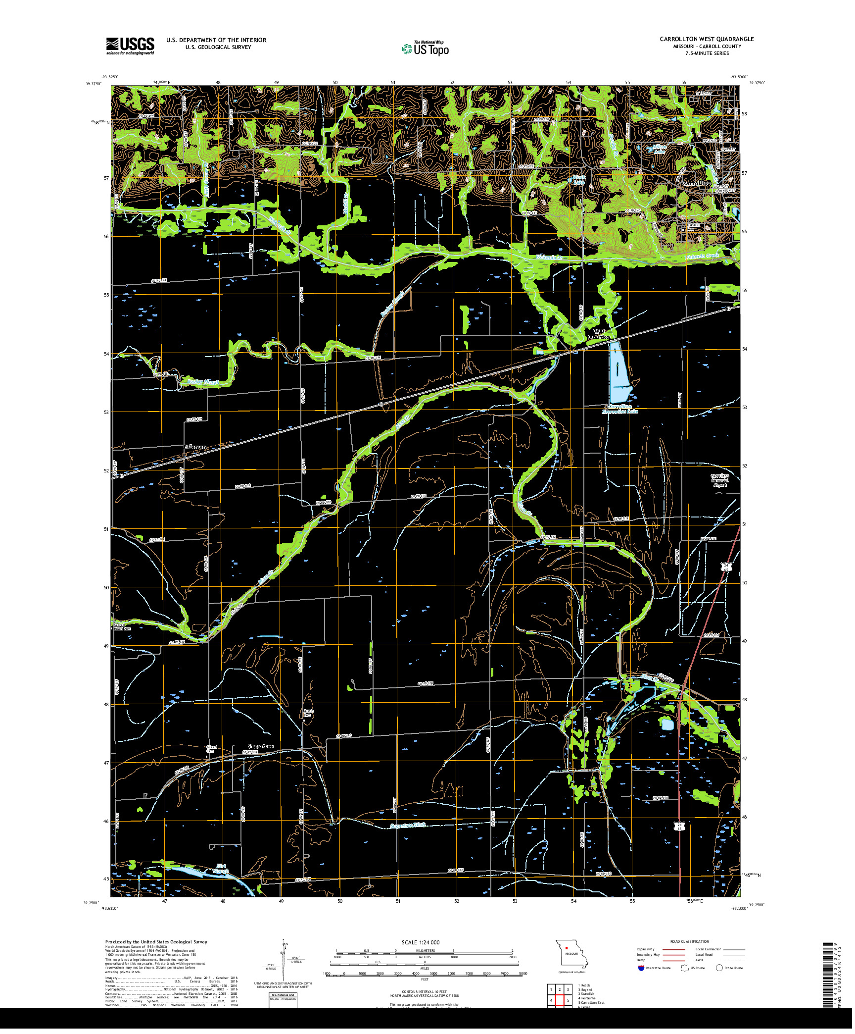 USGS US TOPO 7.5-MINUTE MAP FOR CARROLLTON WEST, MO 2017