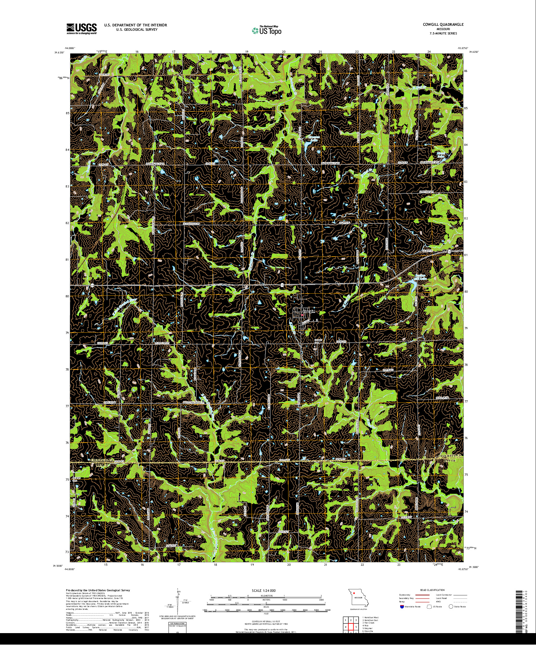 USGS US TOPO 7.5-MINUTE MAP FOR COWGILL, MO 2017