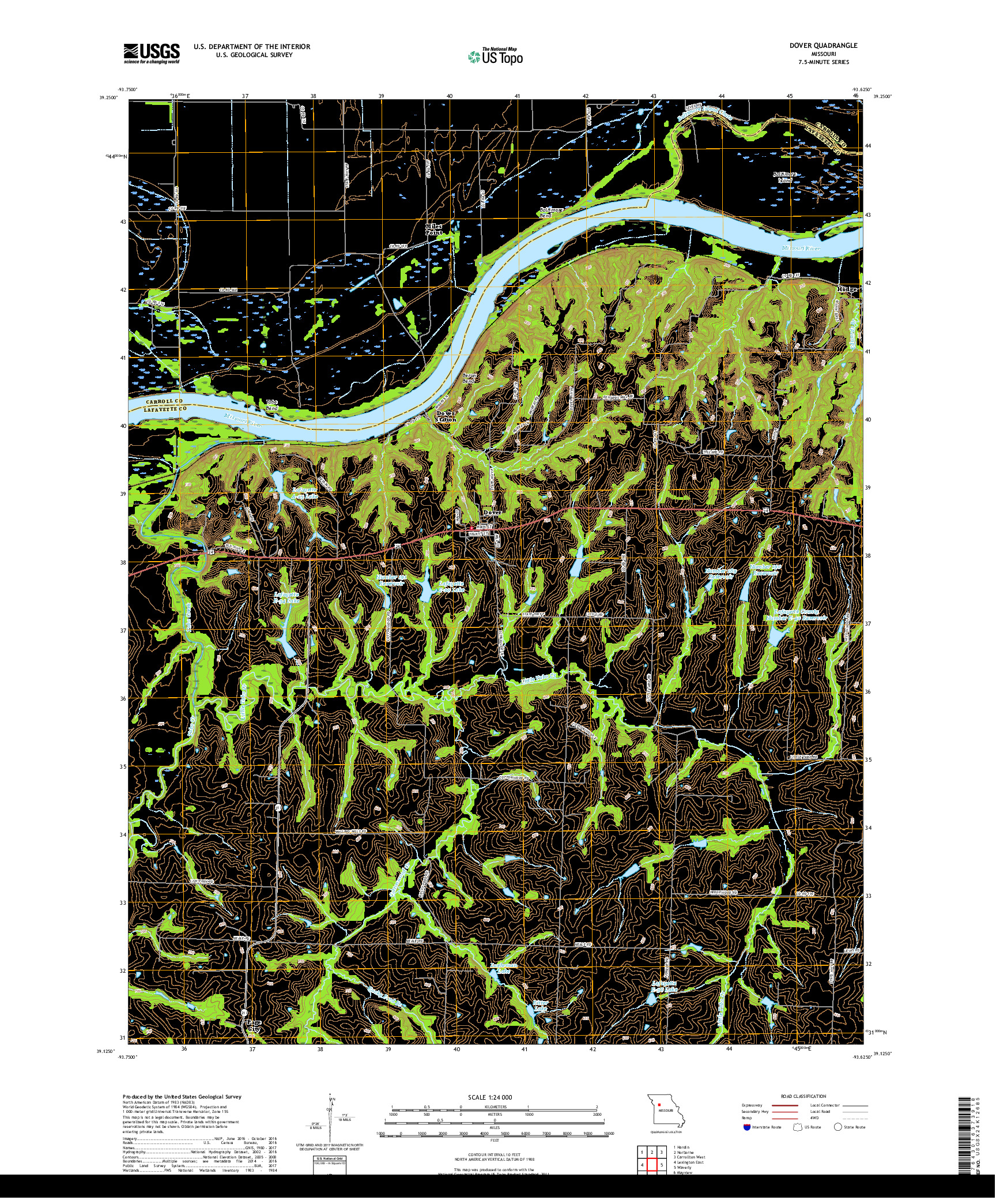 USGS US TOPO 7.5-MINUTE MAP FOR DOVER, MO 2017