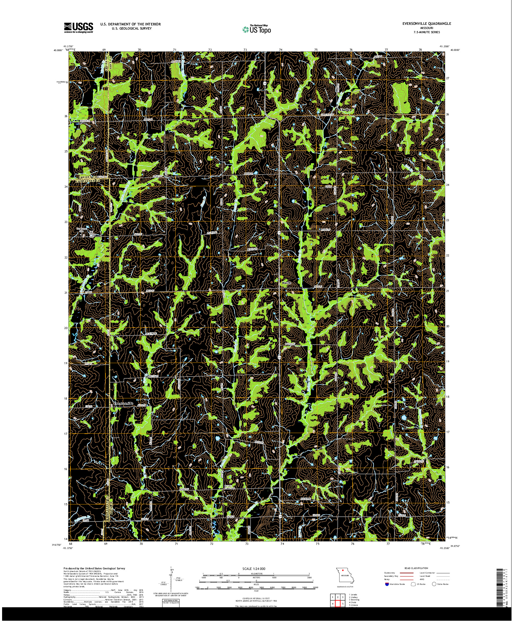 USGS US TOPO 7.5-MINUTE MAP FOR EVERSONVILLE, MO 2017