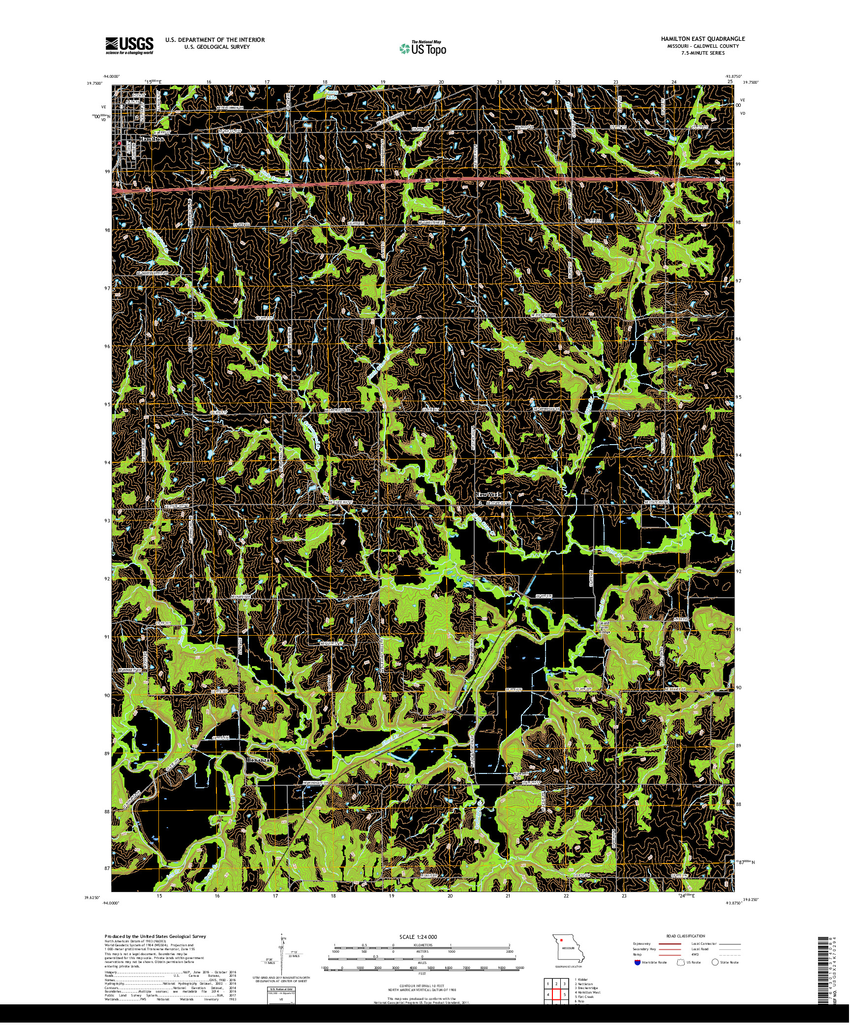 USGS US TOPO 7.5-MINUTE MAP FOR HAMILTON EAST, MO 2017