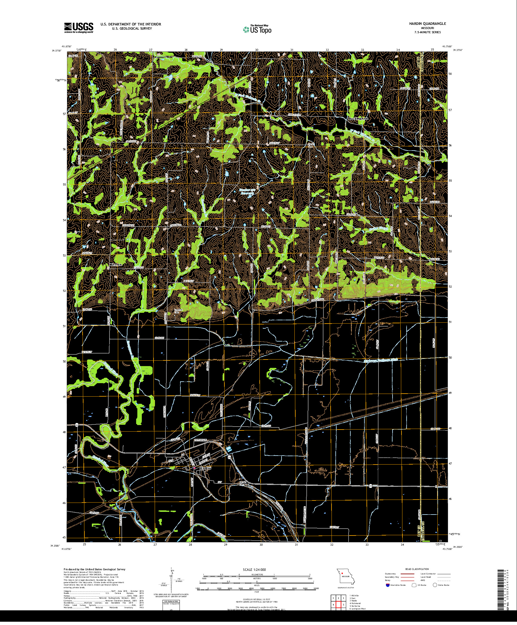 USGS US TOPO 7.5-MINUTE MAP FOR HARDIN, MO 2017