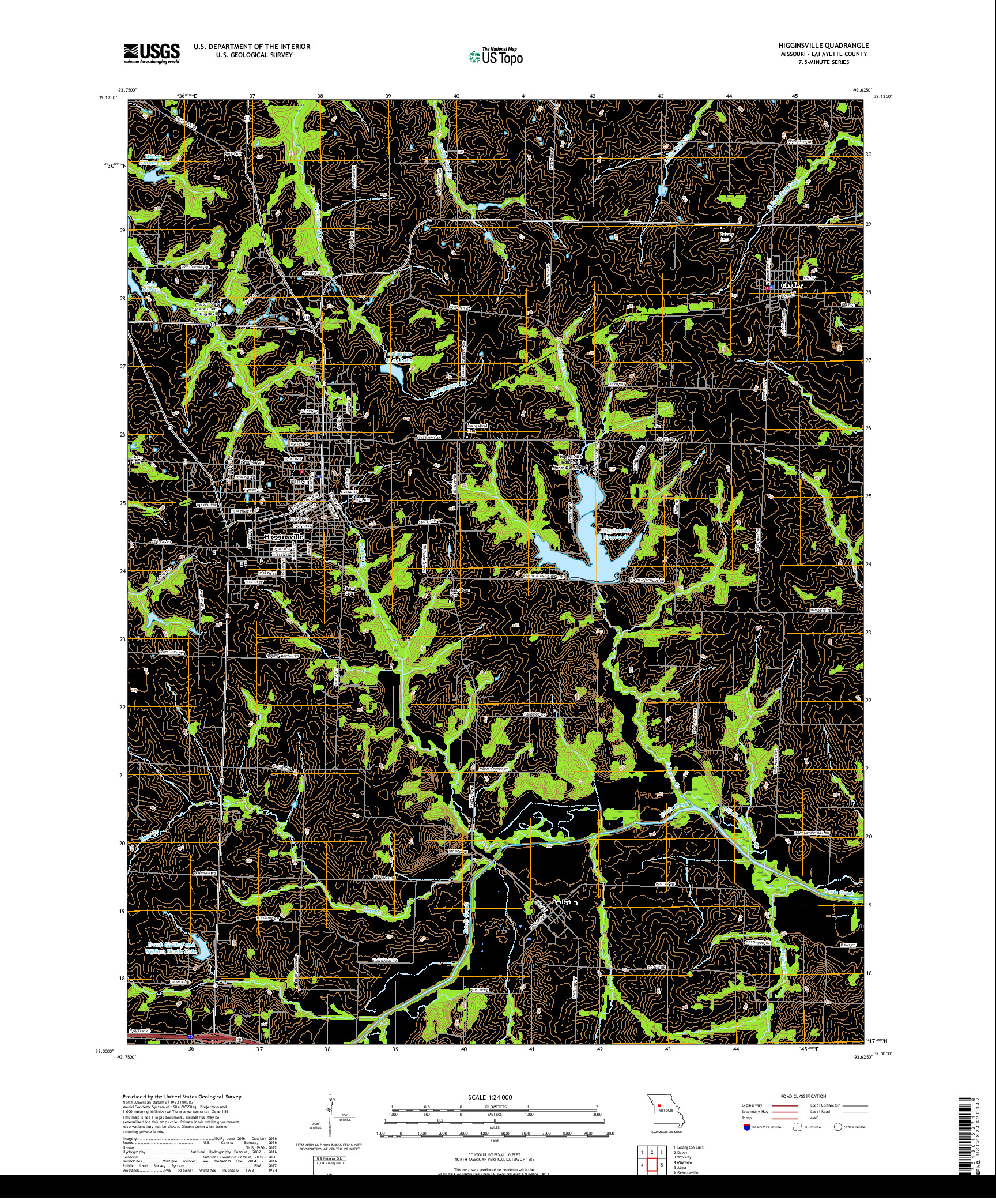USGS US TOPO 7.5-MINUTE MAP FOR HIGGINSVILLE, MO 2017