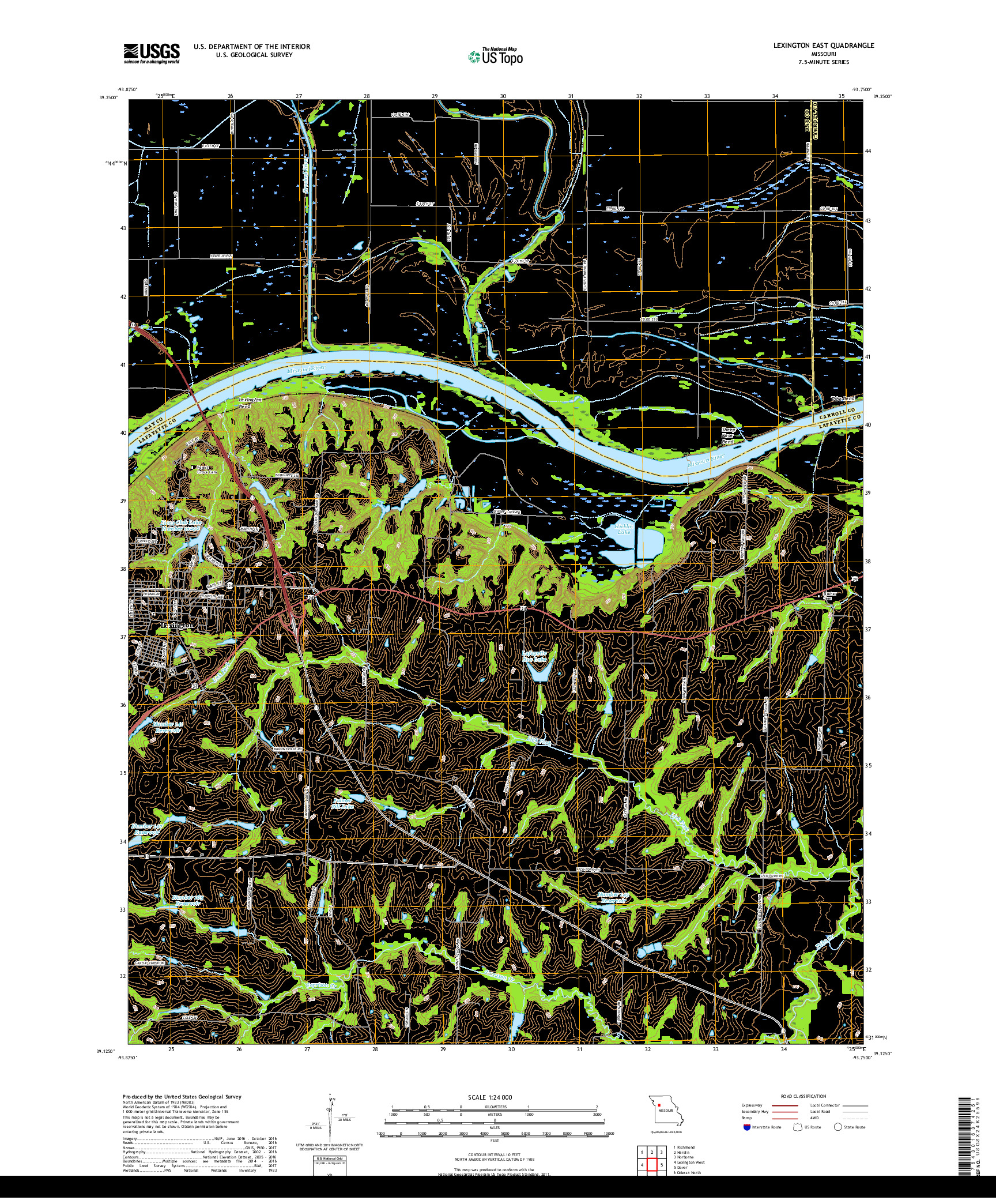 USGS US TOPO 7.5-MINUTE MAP FOR LEXINGTON EAST, MO 2017