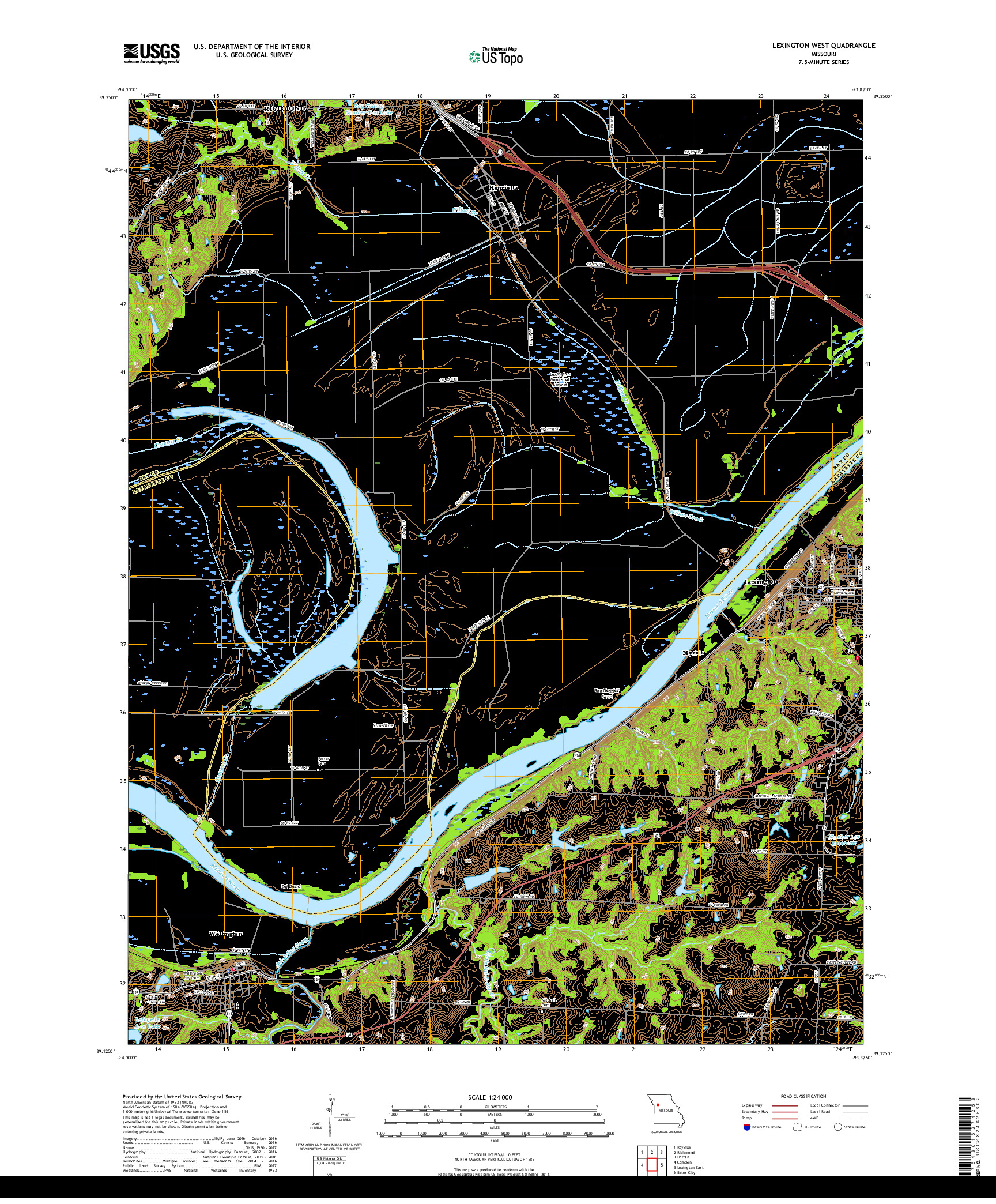 USGS US TOPO 7.5-MINUTE MAP FOR LEXINGTON WEST, MO 2017