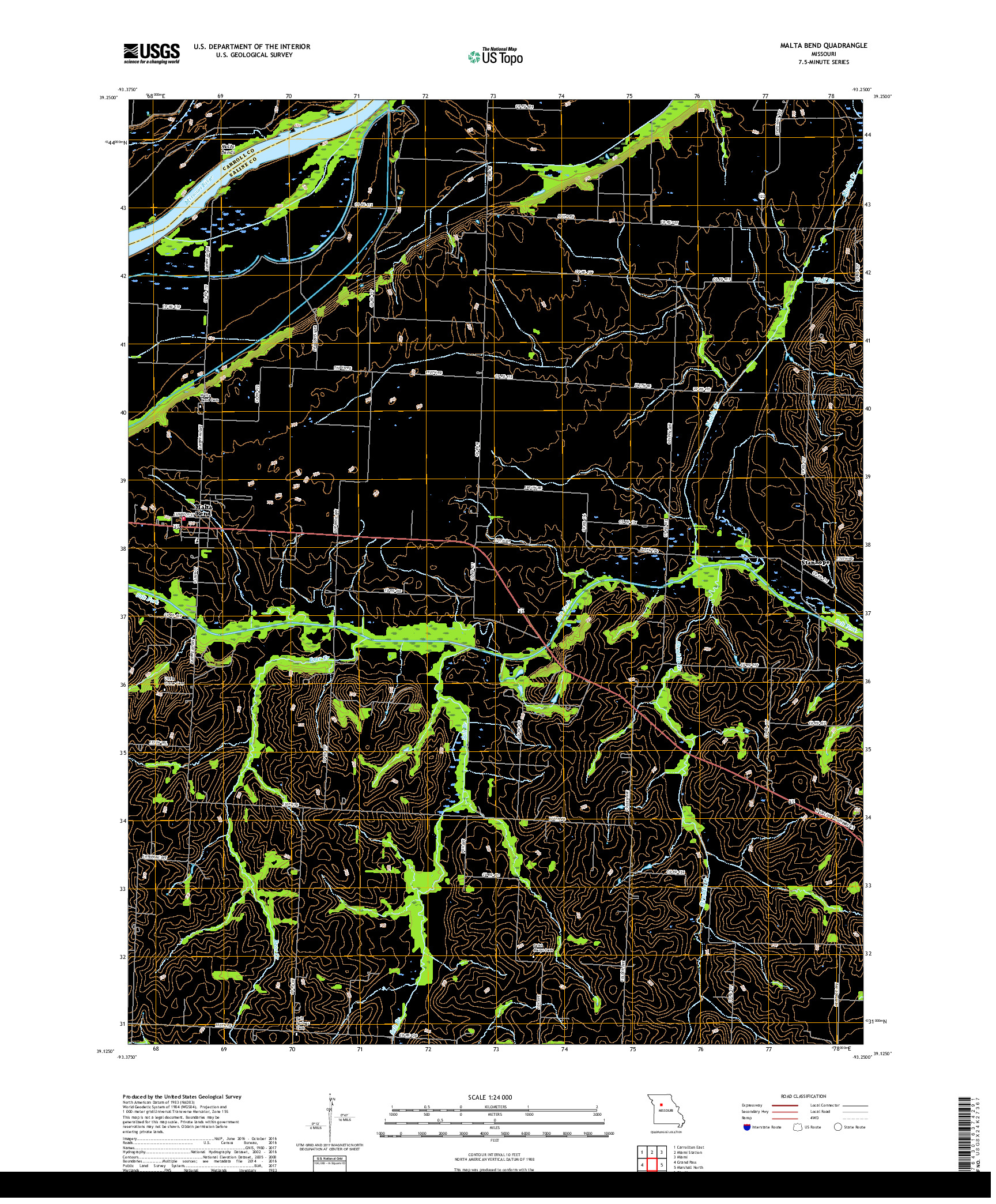 USGS US TOPO 7.5-MINUTE MAP FOR MALTA BEND, MO 2017