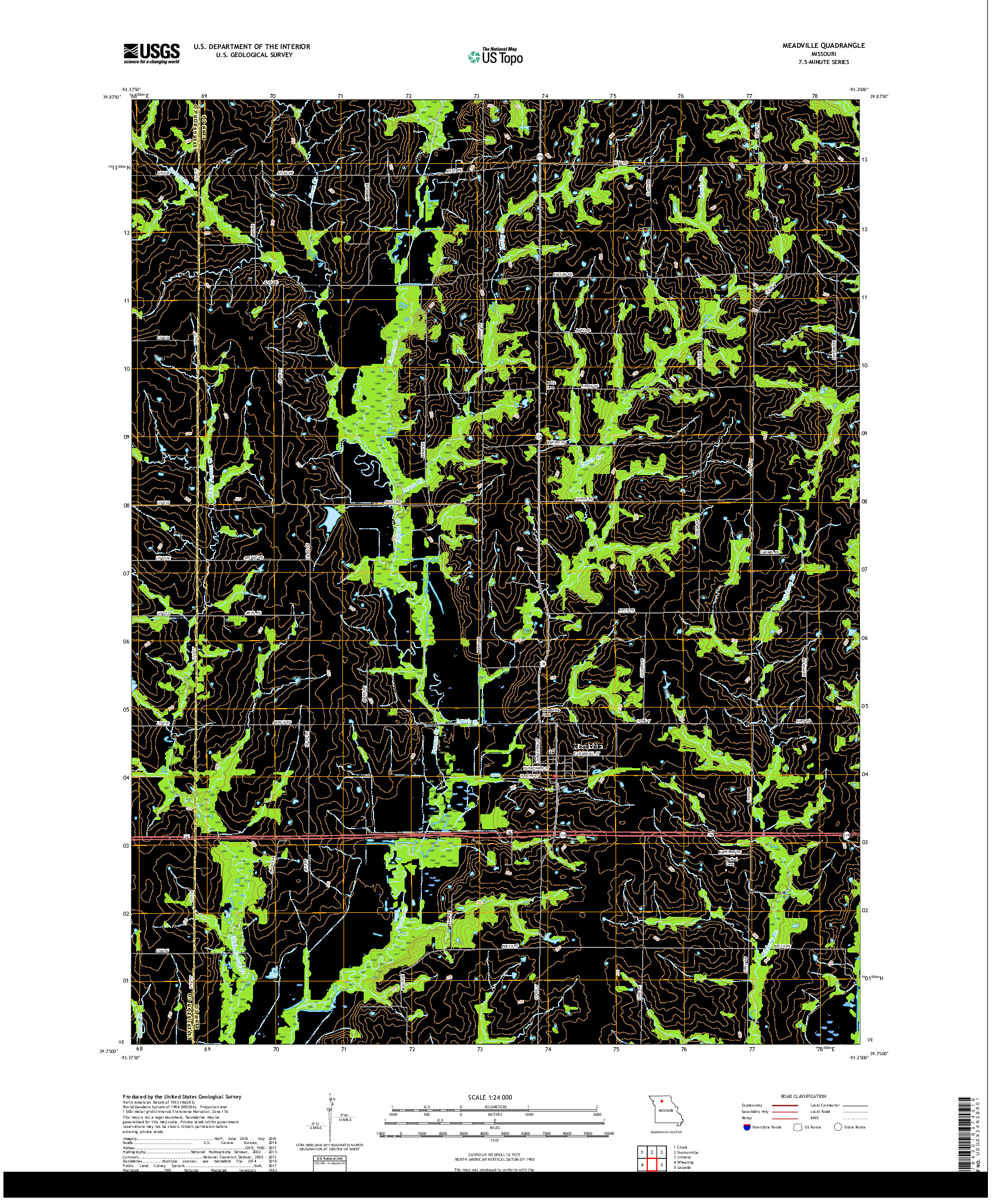 USGS US TOPO 7.5-MINUTE MAP FOR MEADVILLE, MO 2017