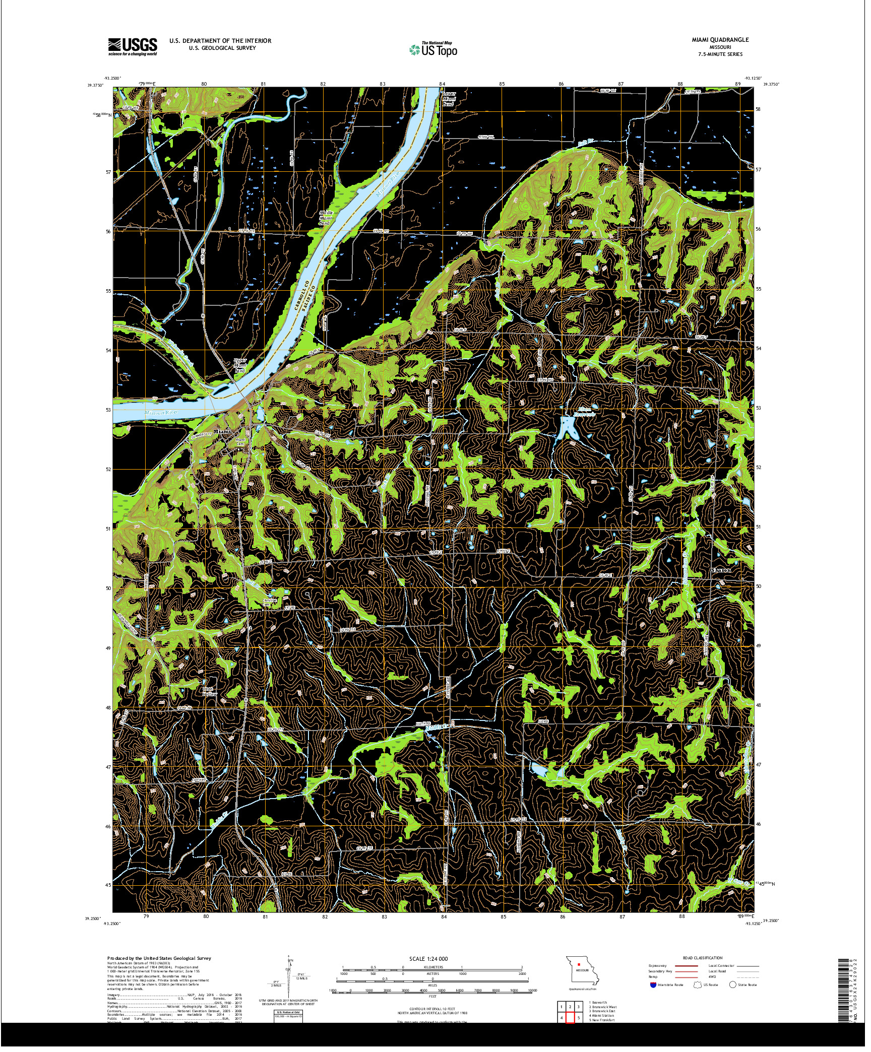 USGS US TOPO 7.5-MINUTE MAP FOR MIAMI, MO 2017