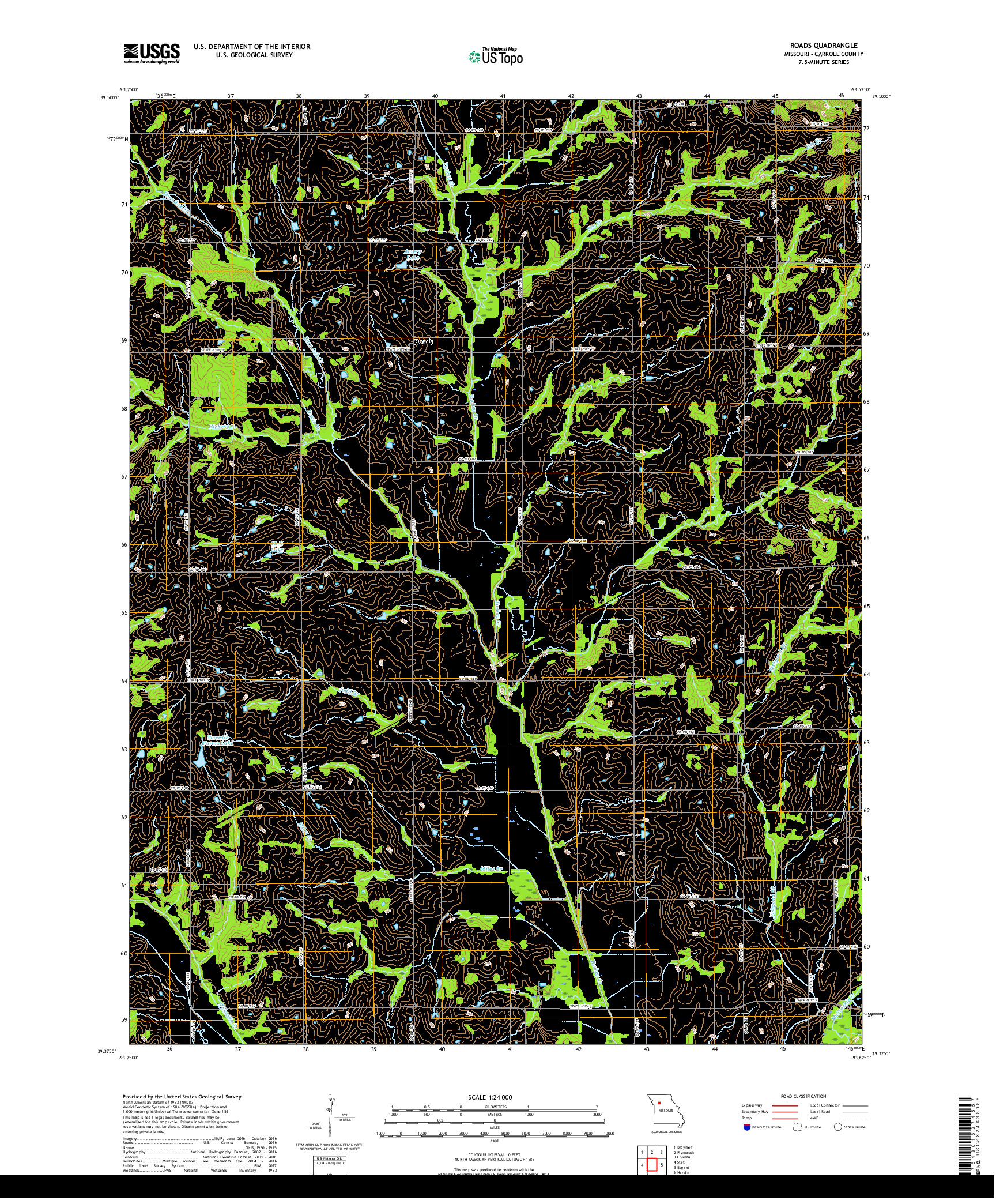 USGS US TOPO 7.5-MINUTE MAP FOR ROADS, MO 2017