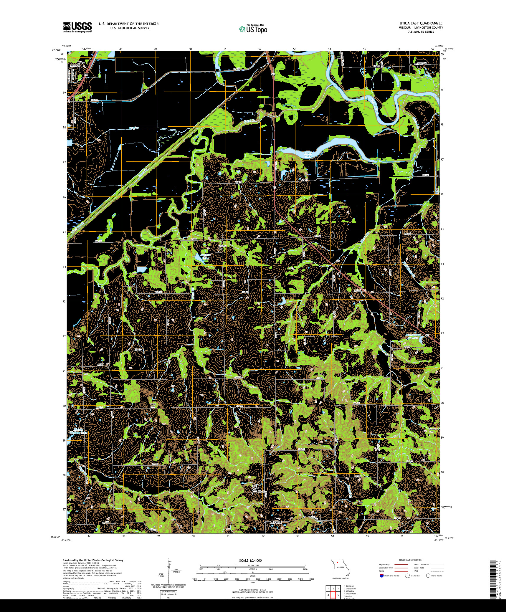 USGS US TOPO 7.5-MINUTE MAP FOR UTICA EAST, MO 2017