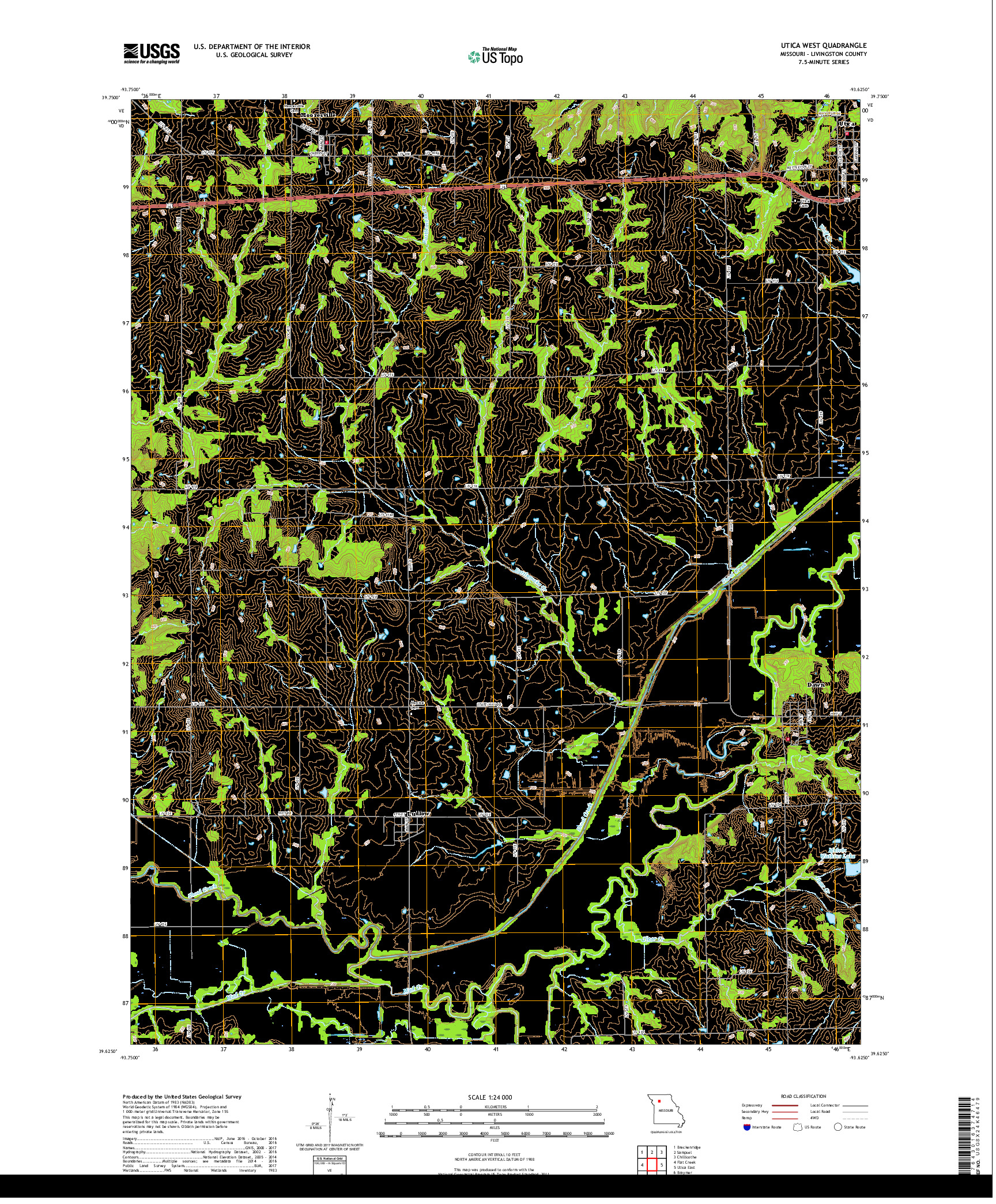 USGS US TOPO 7.5-MINUTE MAP FOR UTICA WEST, MO 2017